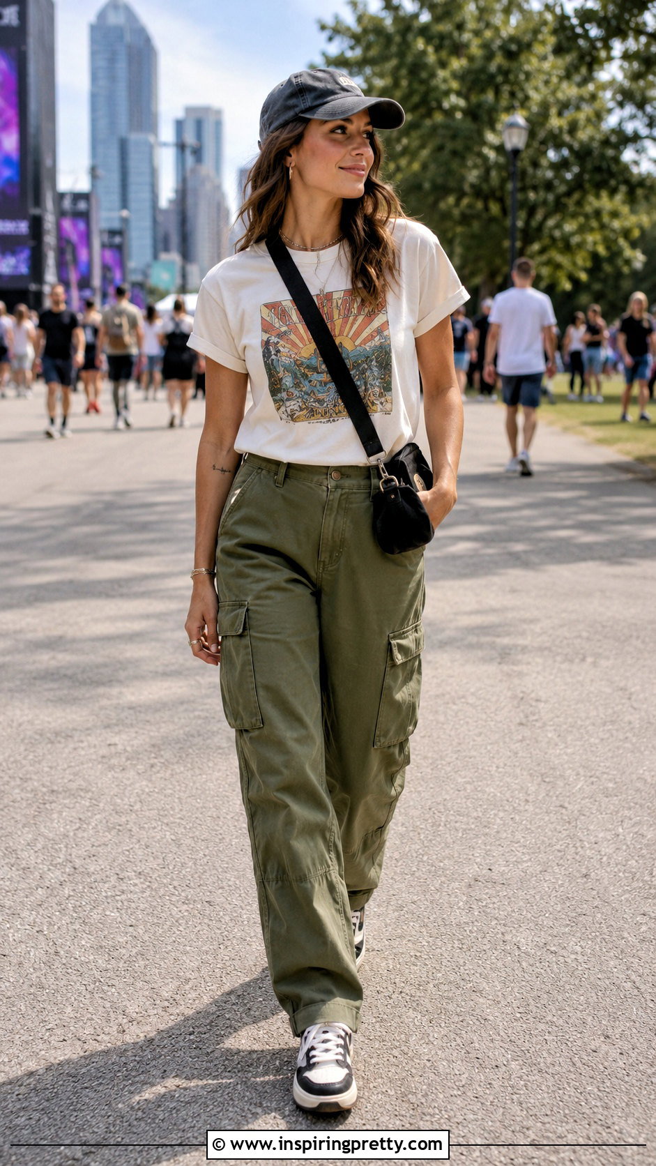Graphic Summer T Shirt With Cargo Pants - 50 summer tops women