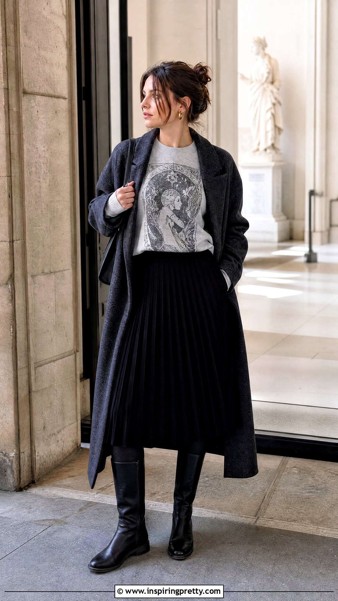 Graphic Sweatshirt And Midi Skirt Outfit - 50 winter tops outfit ideas