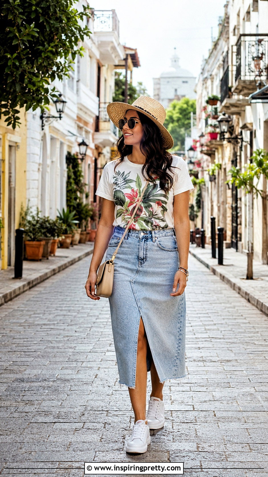 Graphic T Shirt And Denim Midi Skirt Dominican Republic Outfit - 20 dominican republic tops outfit ideas