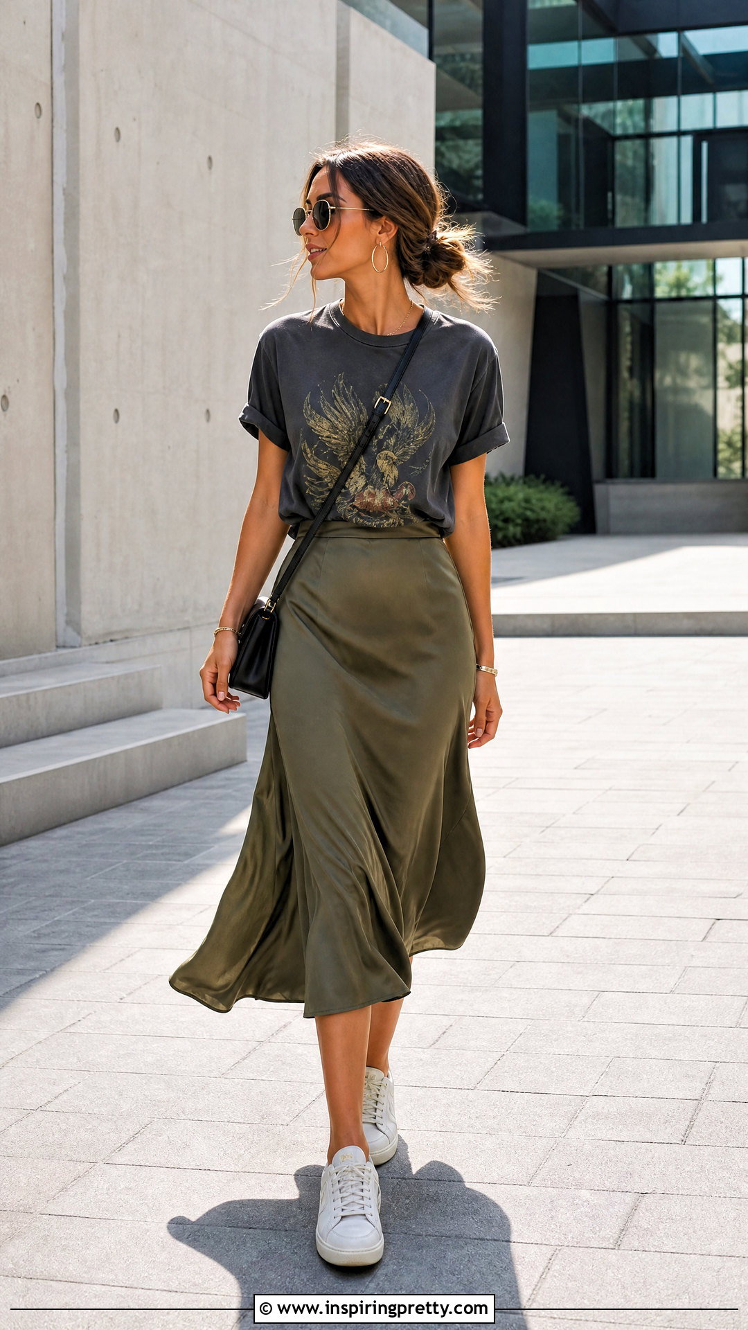 Graphic T Shirt And Satin Skirt Outfit - 50 summer tops aesthetic ideas