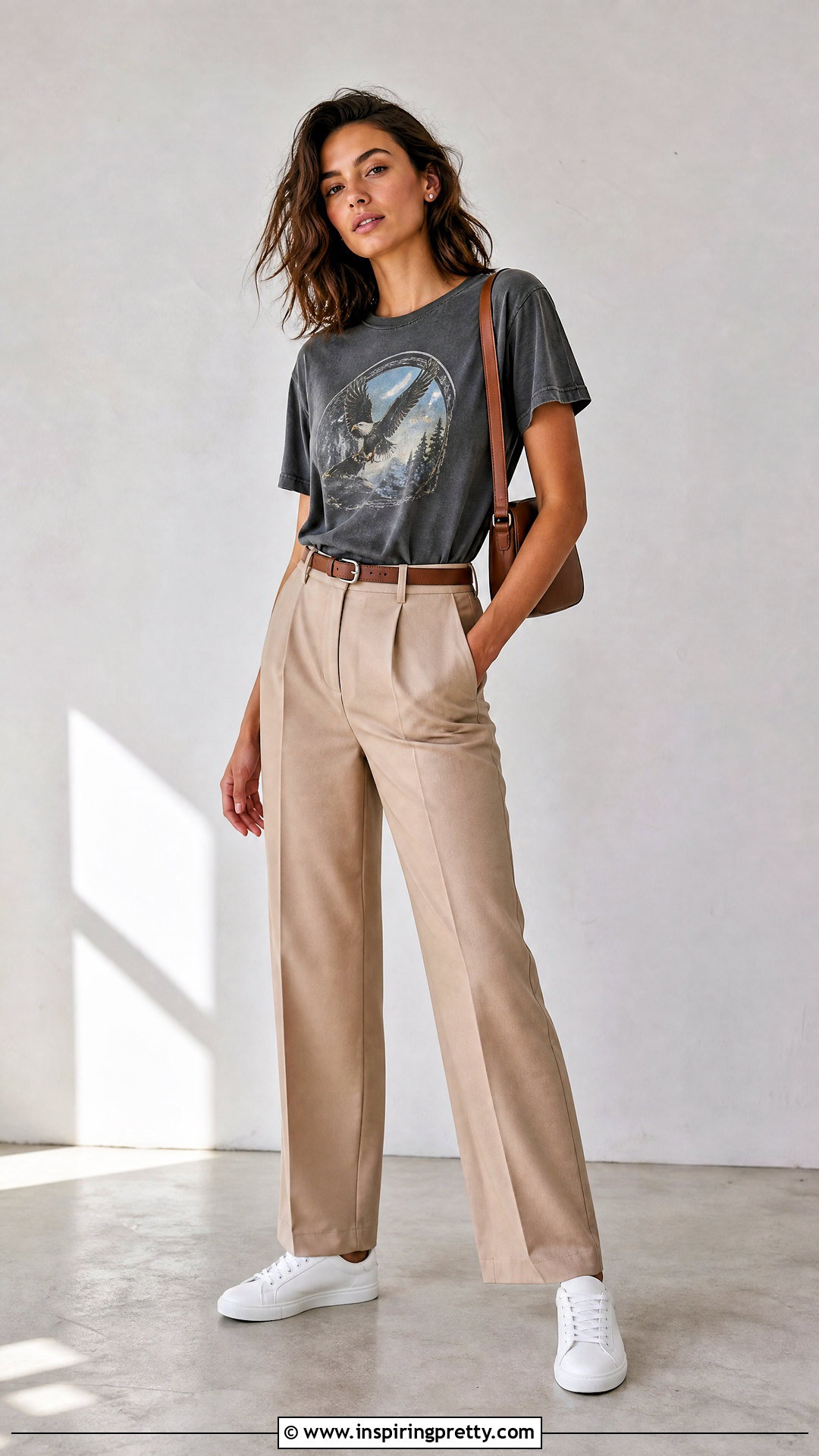 Graphic T Shirt And Tailored Pants Outfit - 20 casual tops outfit ideas