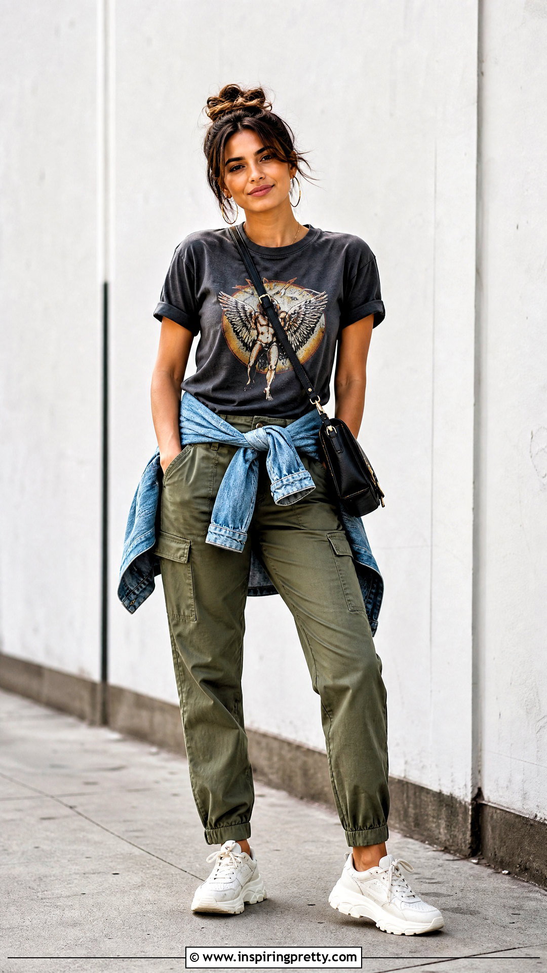 Graphic T Shirt With Cargo Pants - 50 new tops outfit ideas