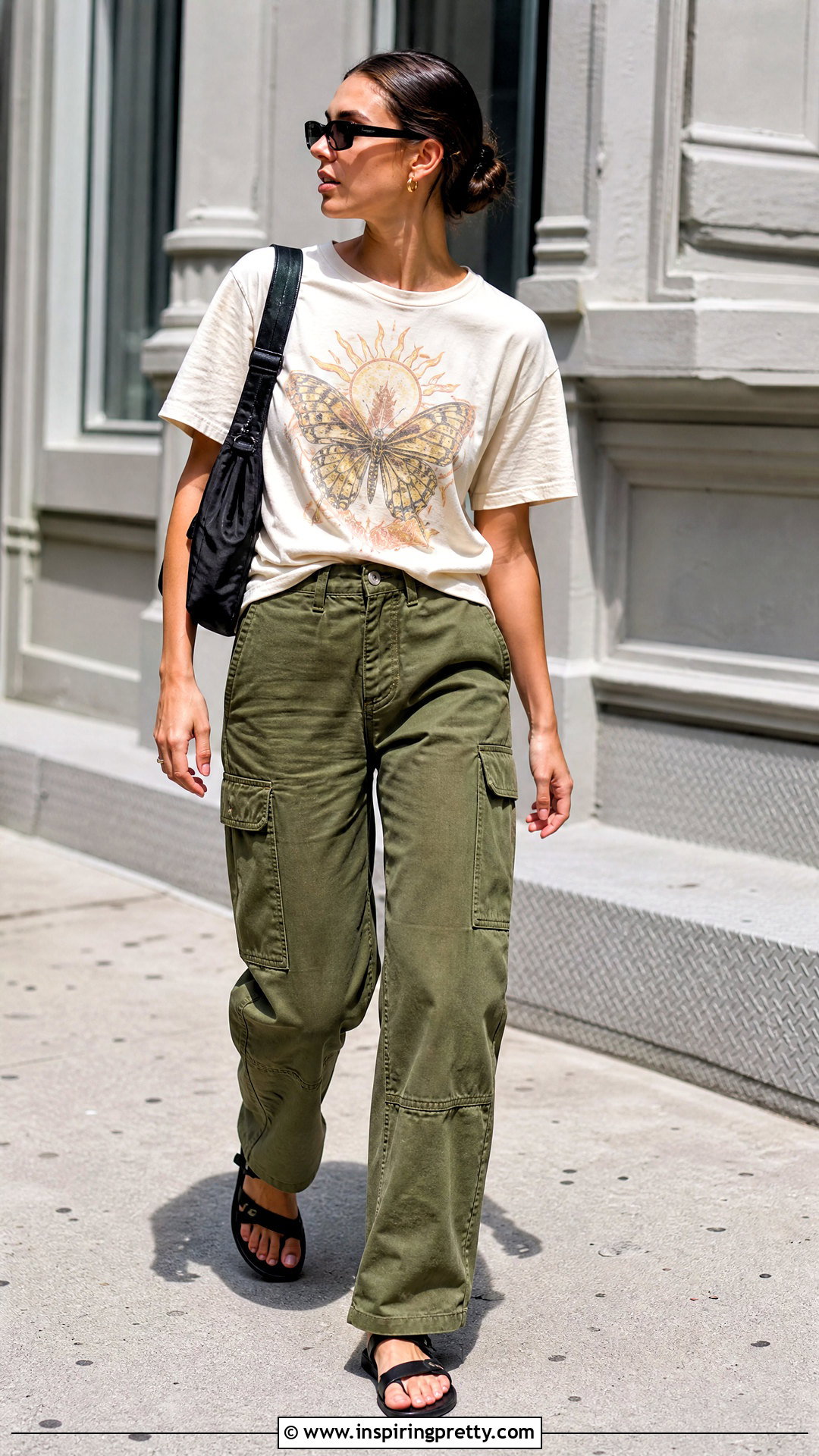 Graphic T Shirt With Cargo Pants - 50 summer tops outfit ideas