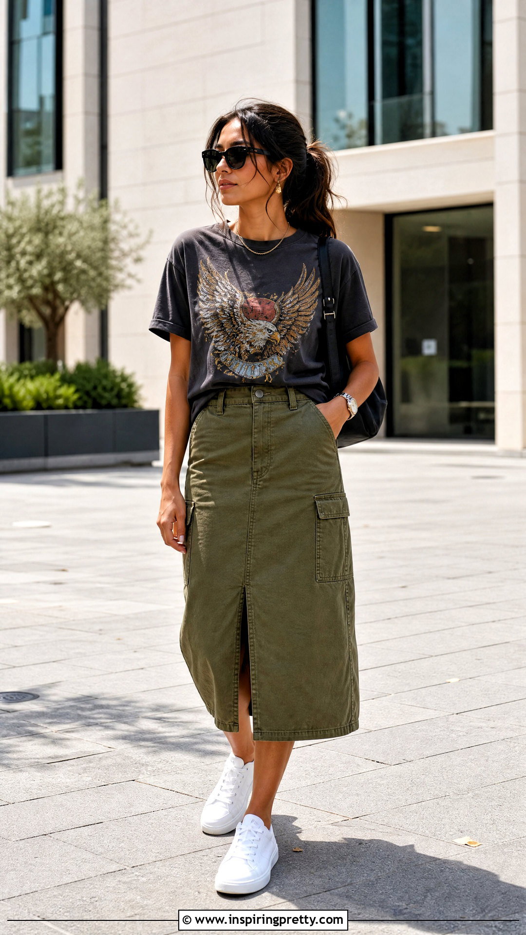 Graphic T Shirt With Cargo Skirt - 50 cute tops for summer outfits