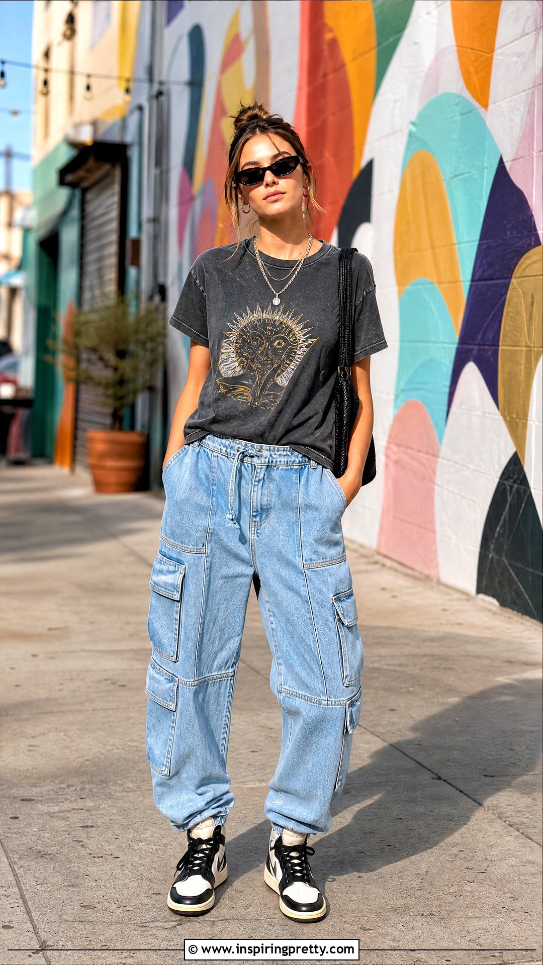 Graphic T Shirt With Denim Cargo Pants - 20 tops that look good with cargo pants