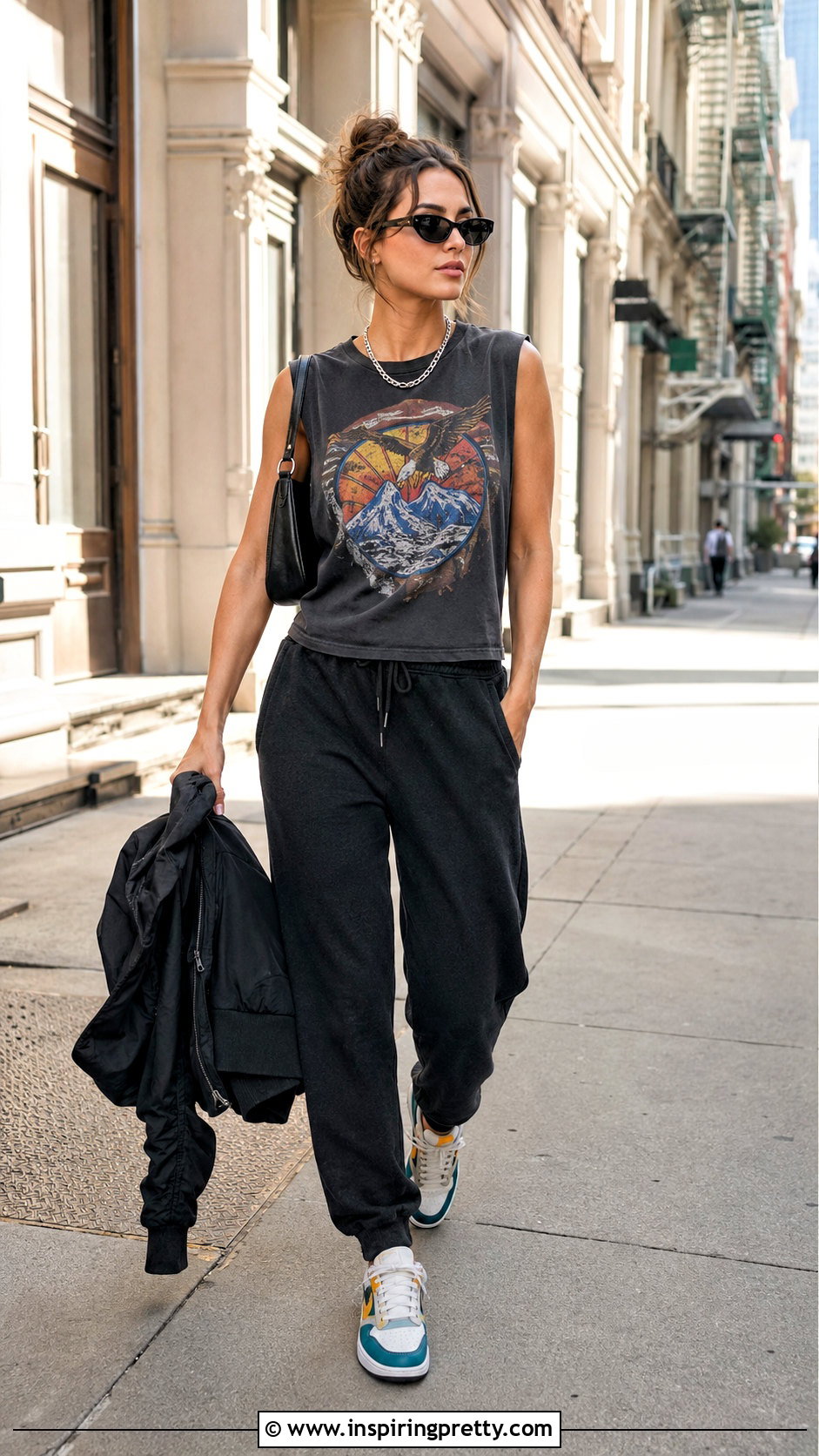Graphic Tank Top And Black Sweatpants Outfit - 50 tank top and sweatpants outfits