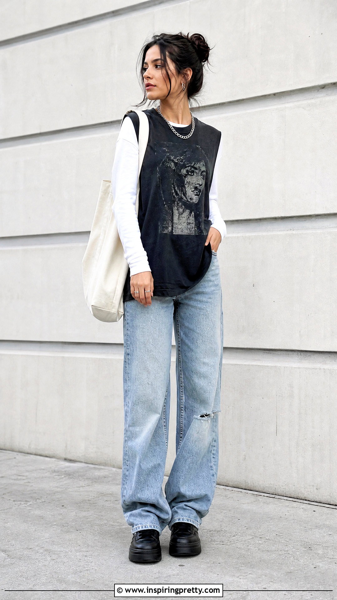 Graphic Tank Top Over Long Sleeve Shirt Outfit - 50 tank top over shirt outfit ideas