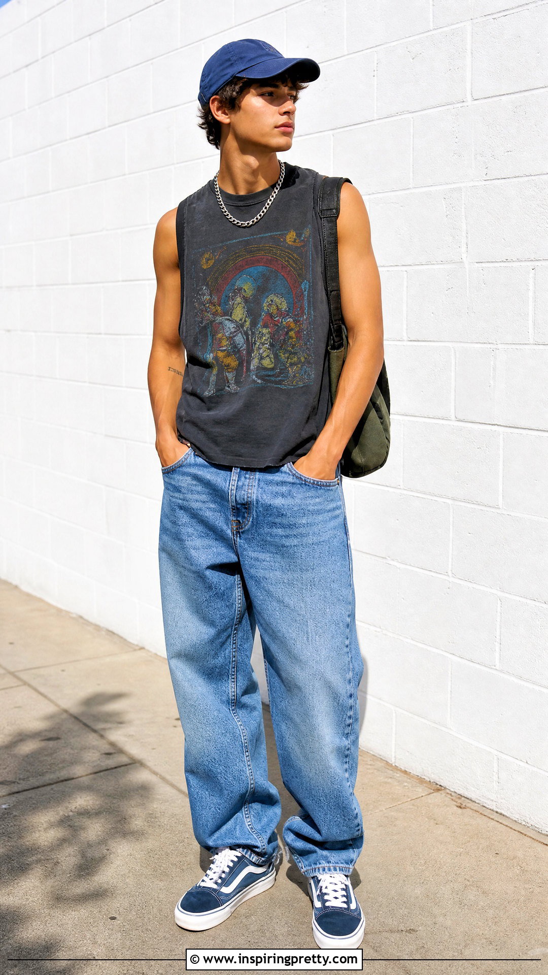 Graphic Tank Top With Baggy Jeans - 20 men’s summer outfits tank tops