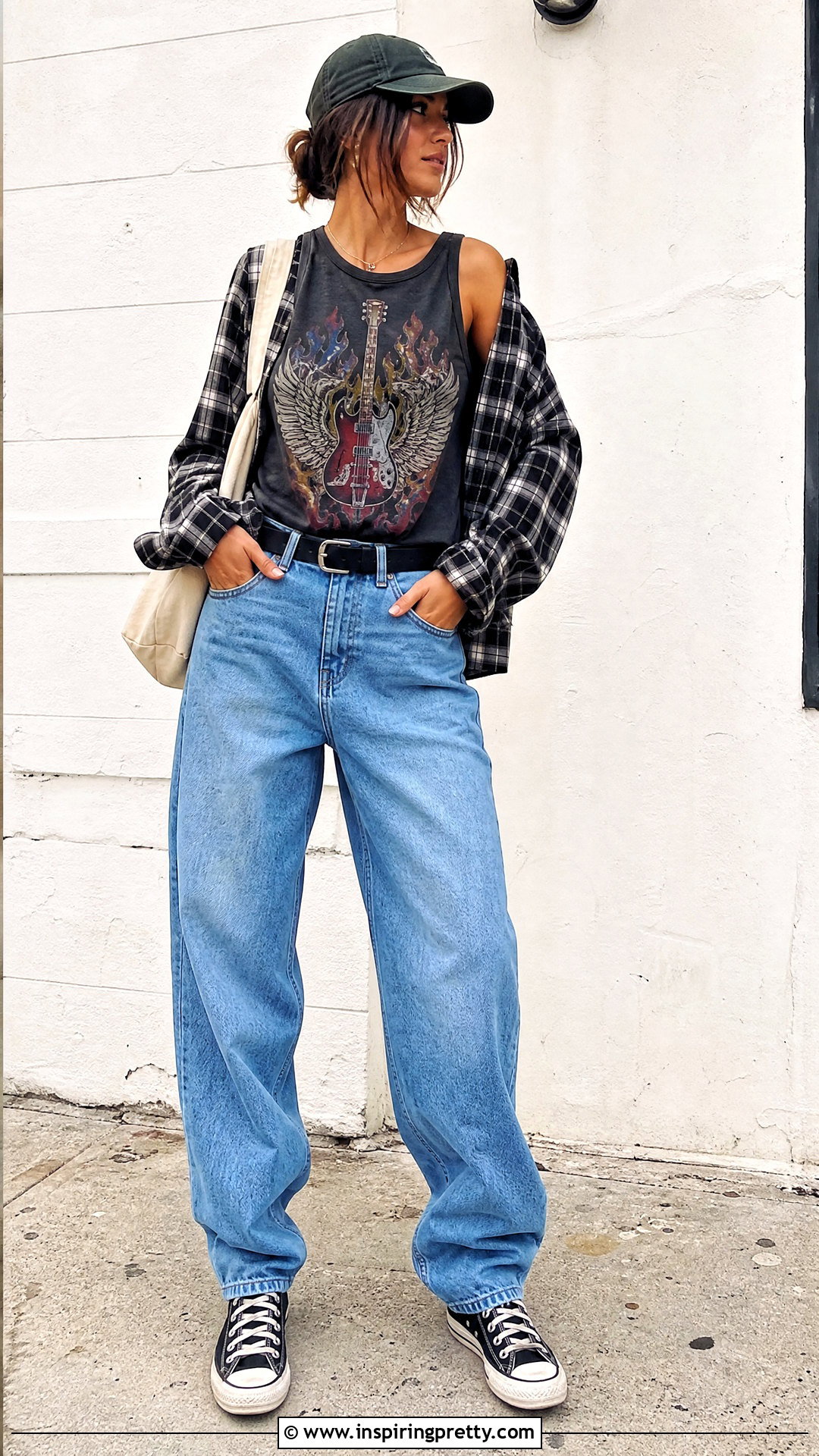 Graphic Tank Top With Baggy Jeans - 50 sleeveless tank top outfit ideas