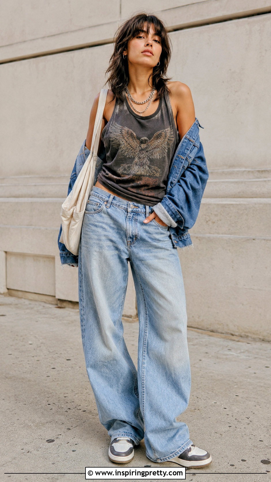 Graphic Tank Top With Baggy Jeans - 50 tank top aesthetic ideas