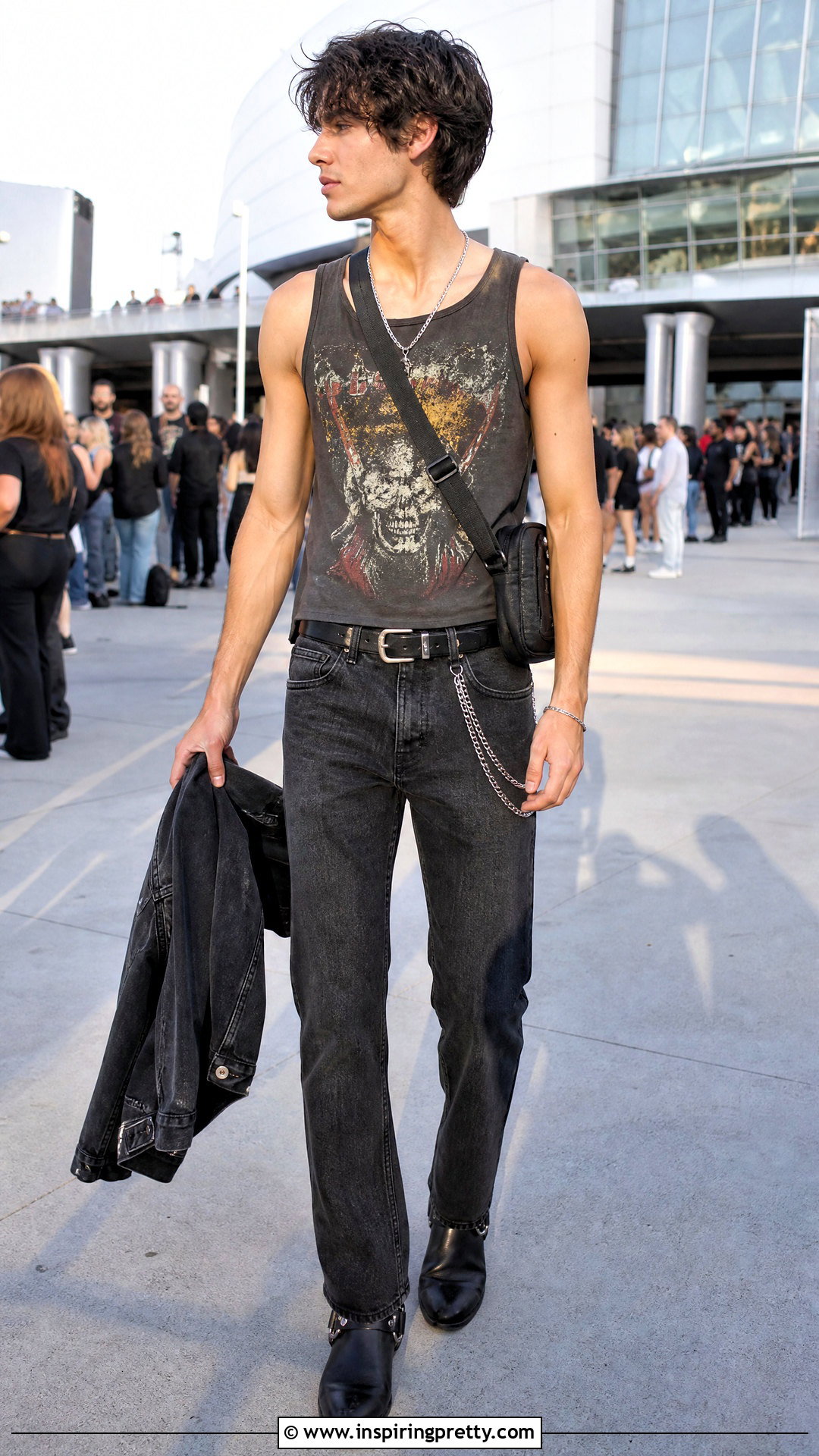 Graphic Tank Top With Black Denim - 50 men tank top outfit ideas