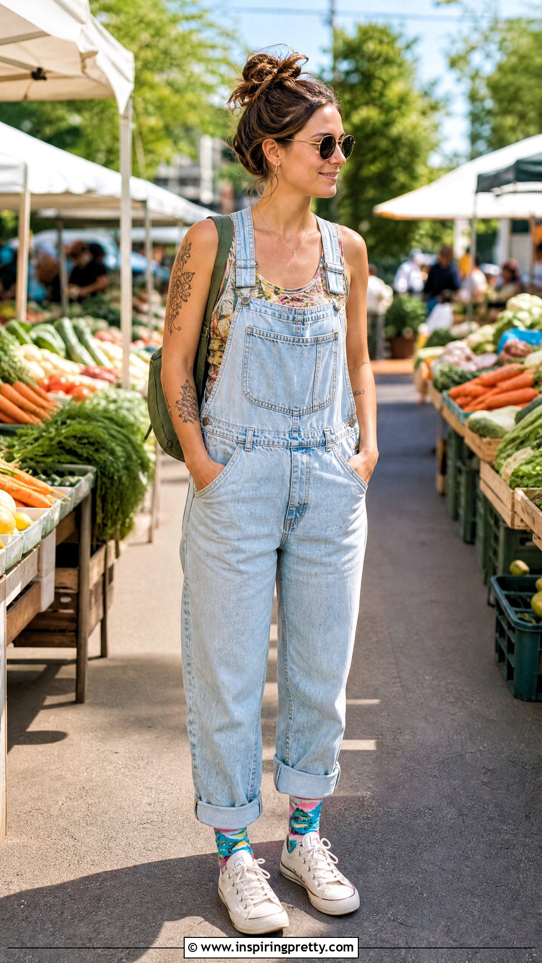 Graphic Tank Top With Denim Overalls - 20 Casual Outfit With Graphic Tank Top ideas