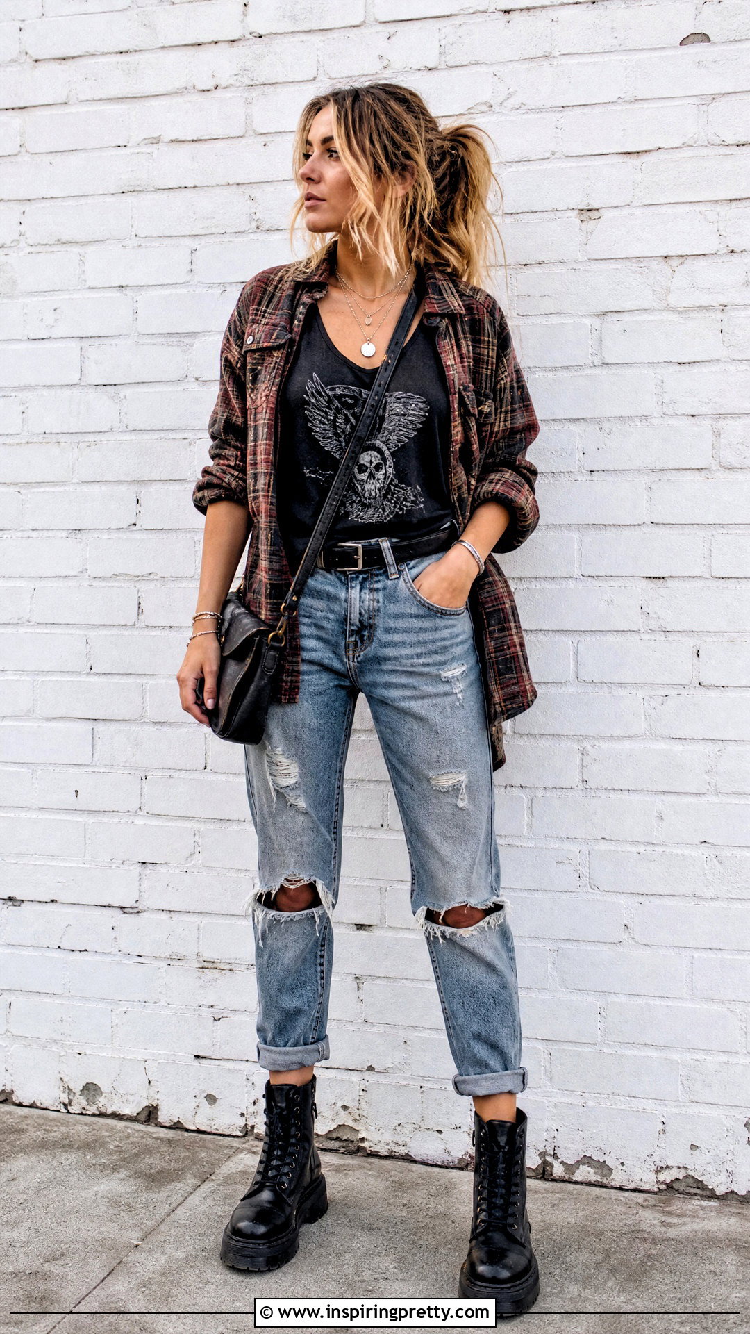 Graphic Tank Top With Flannel And Ripped Jeans - 50 graphic tank tops outfit ideas