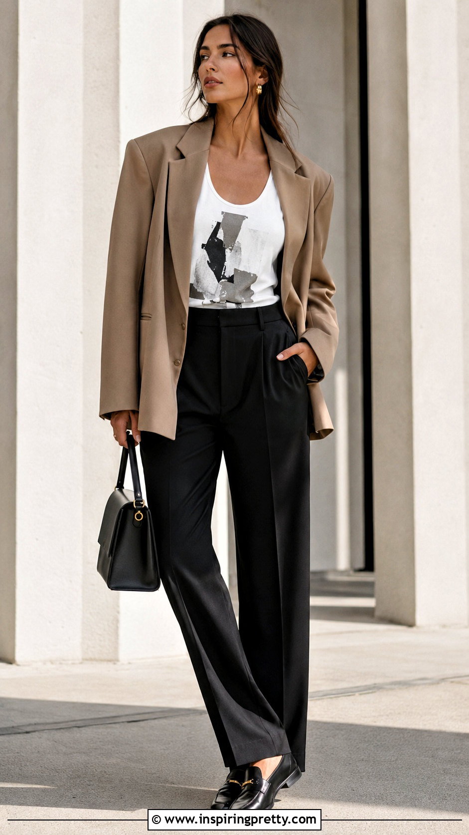 Graphic Tank Top With Oversized Blazer - 20 Trendy Graphic Tank Top outfit ideas