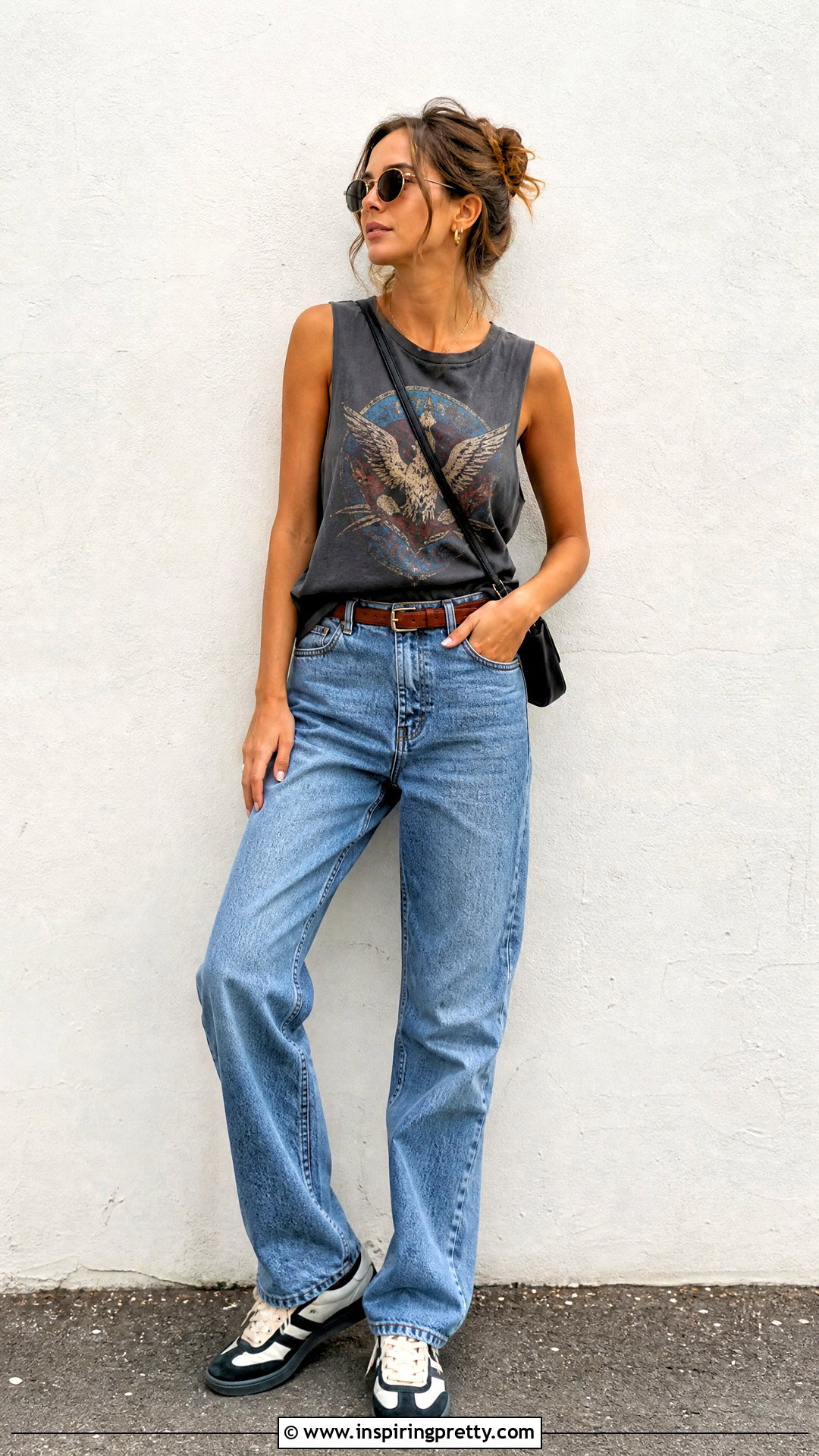 Graphic Tank Top With Relaxed Jeans - 25 Everyday Tank Tops outfit ideas
