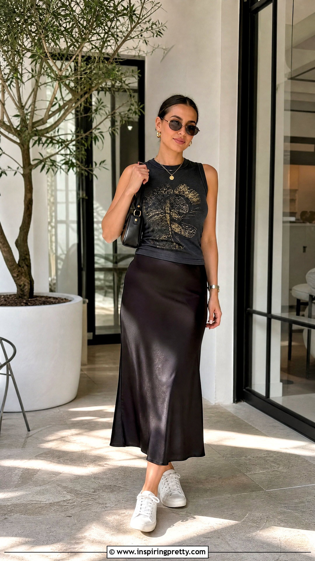 Graphic Tank Top With Slip Skirt And Sneakers - 20 Casual Outfit With Graphic Tank Top ideas