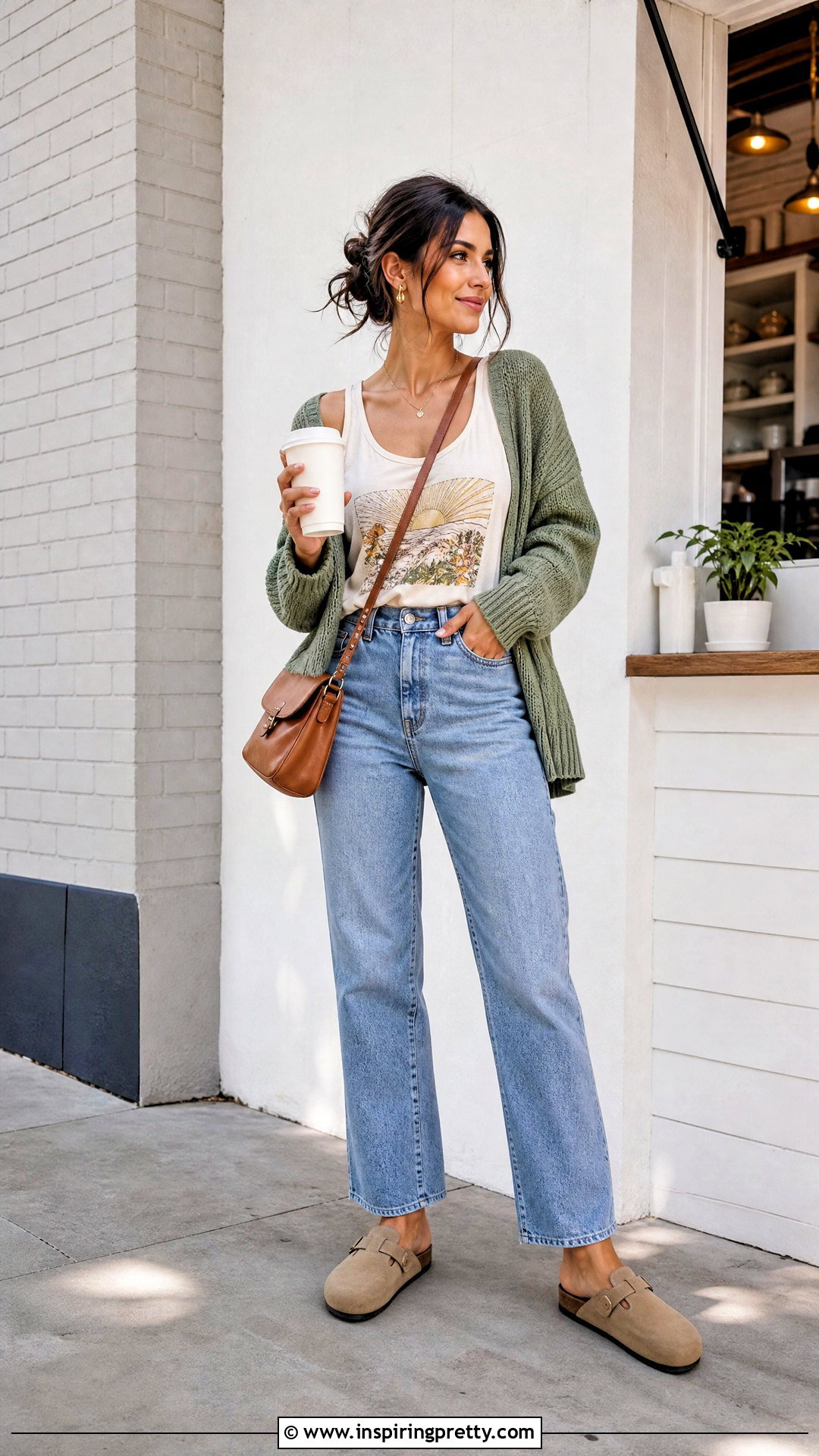 Graphic Tank Top With Straight Jeans And Cardigan - 20 Casual Outfit With Graphic Tank Top ideas