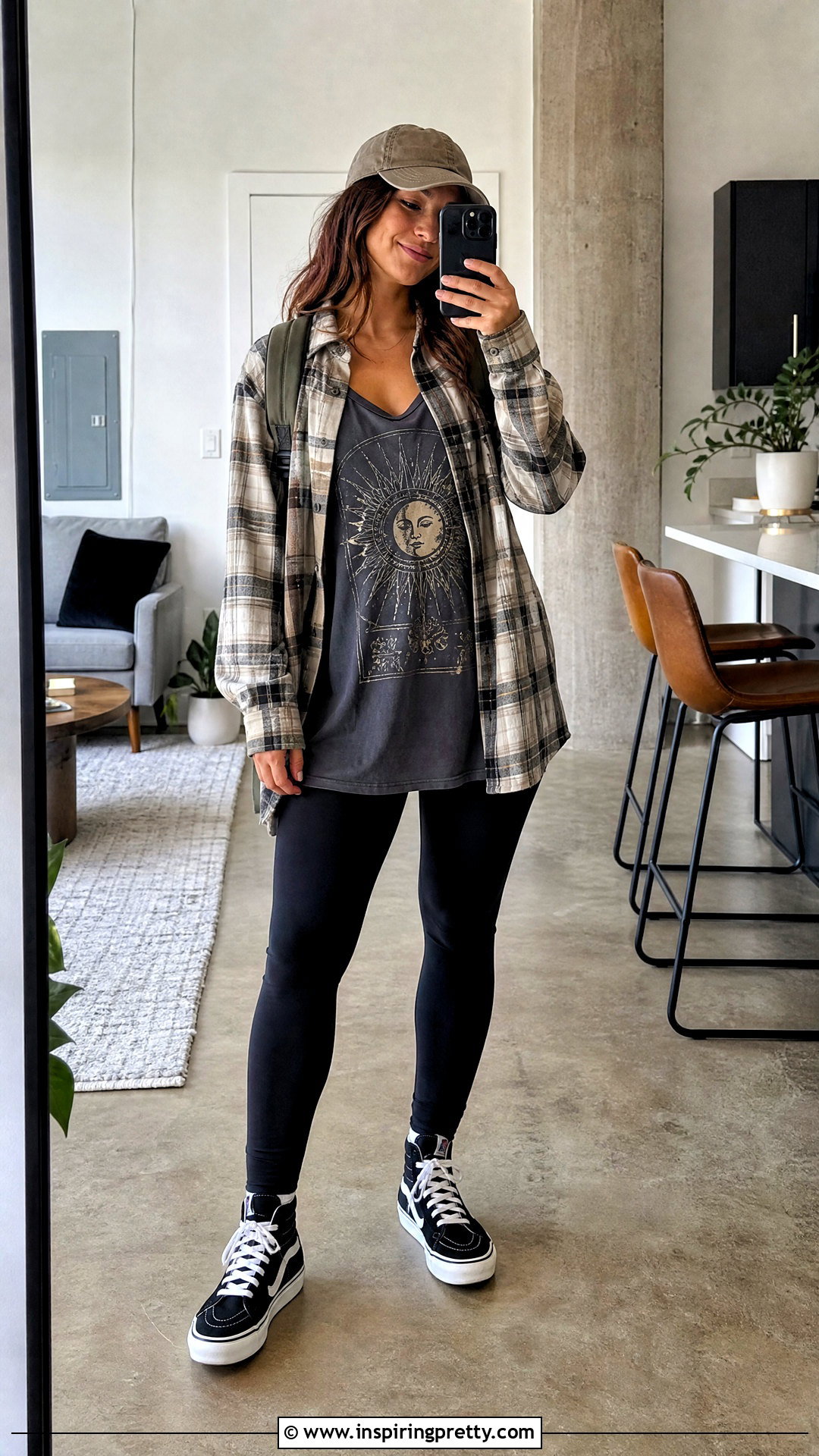 Graphic Tank Top With a Plaid Shirt and Leggings - 20 Graphic Tank Top Ideas