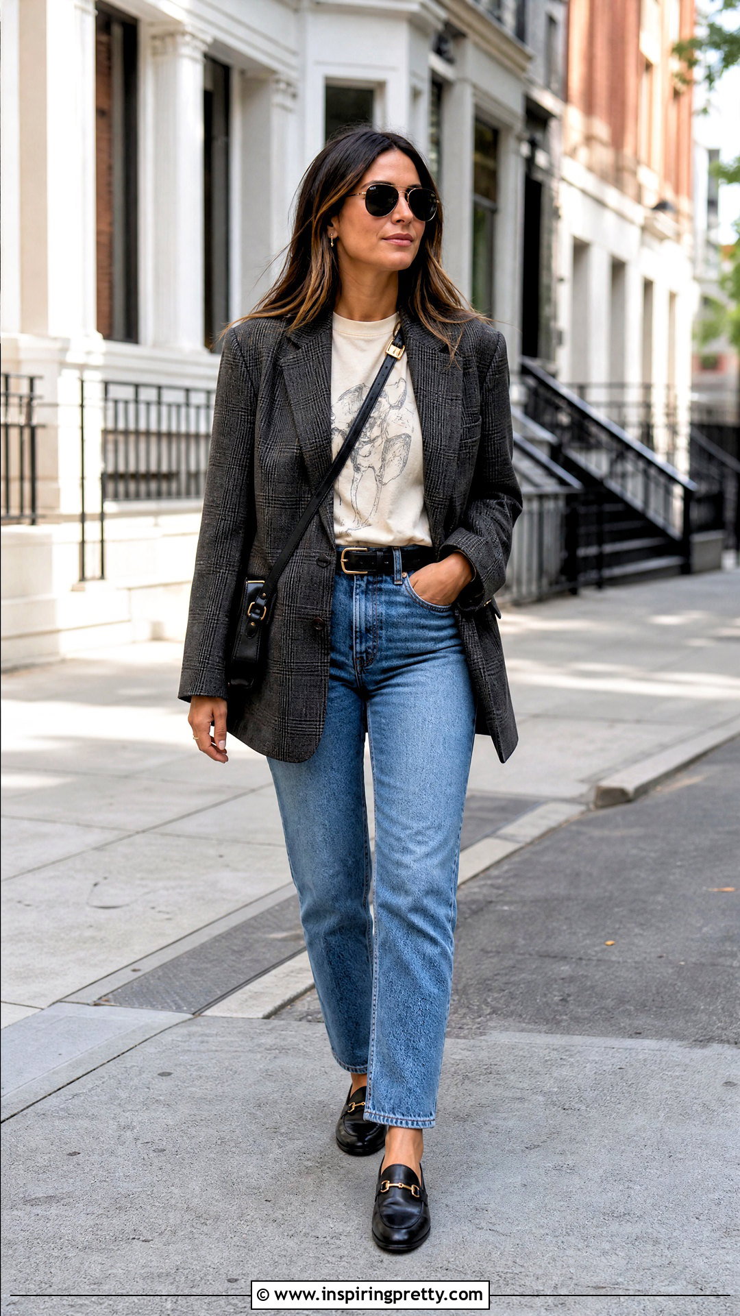 Graphic Tee Autumn Top With Blazer And Jeans - 50 autumn tops outfit ideas