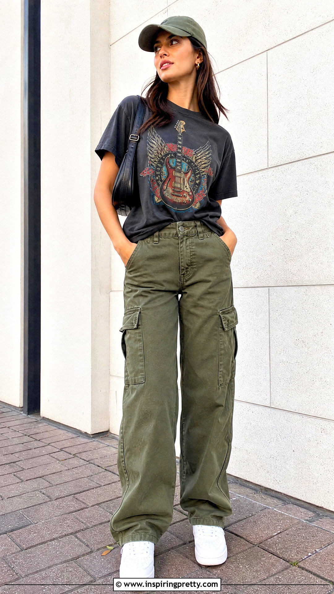 Graphic Tee Top With Cargo Pants - 50 cute tops aesthetic ideas