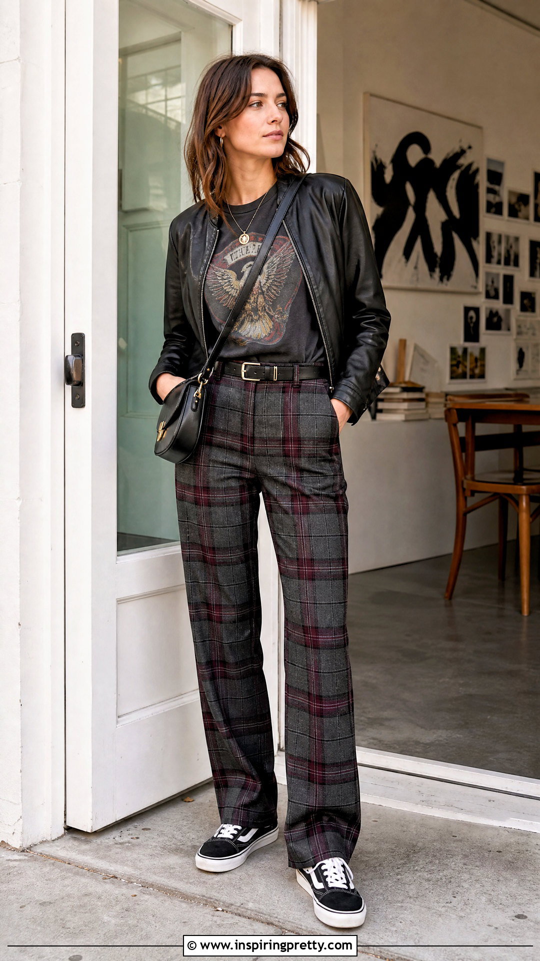Graphic Tee Top With Plaid Trousers - 20 tops for fall 2024 ideas