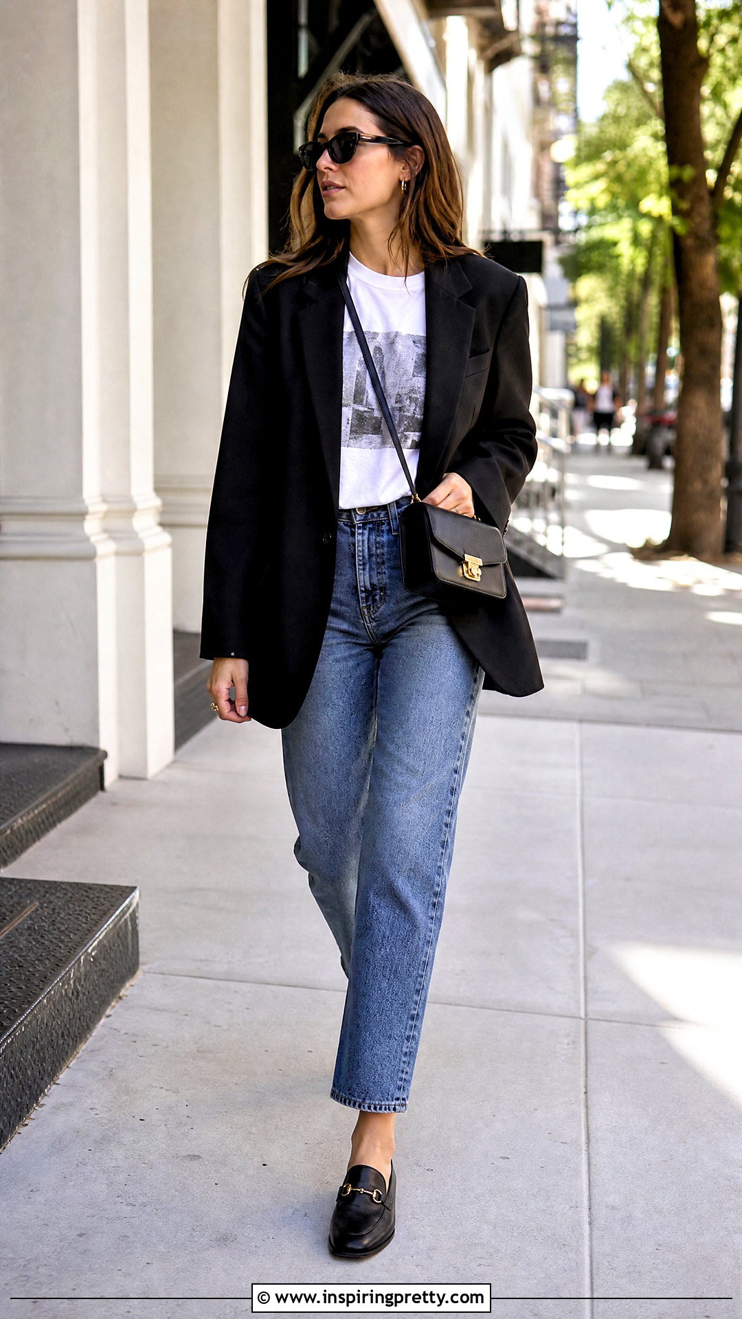 Graphic Tee Under Blazer Outfit - 50 layering tops outfit ideas