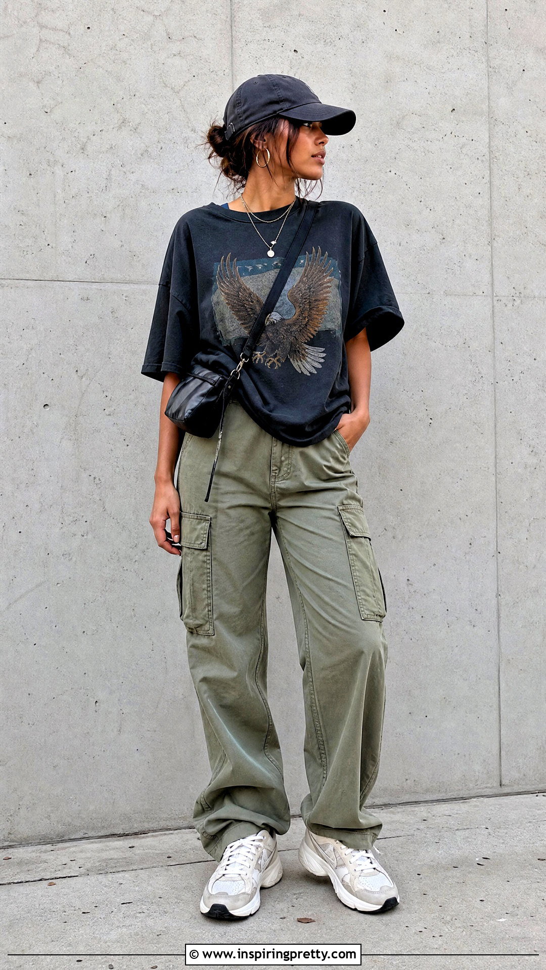 Graphic Tee With Cargo Pants Outfit - 50 aesthetic tops outfit ideas