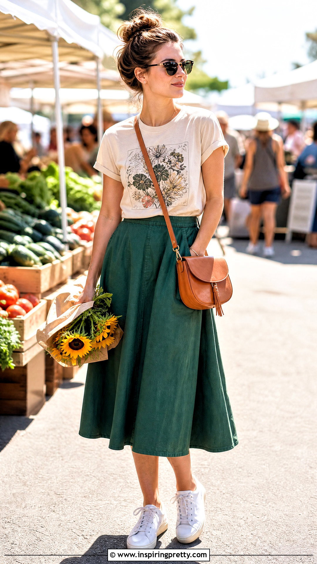 Graphic Tee With Cotton Midi Skirt - 20 Casual Summer Top Inspiration outfit ideas