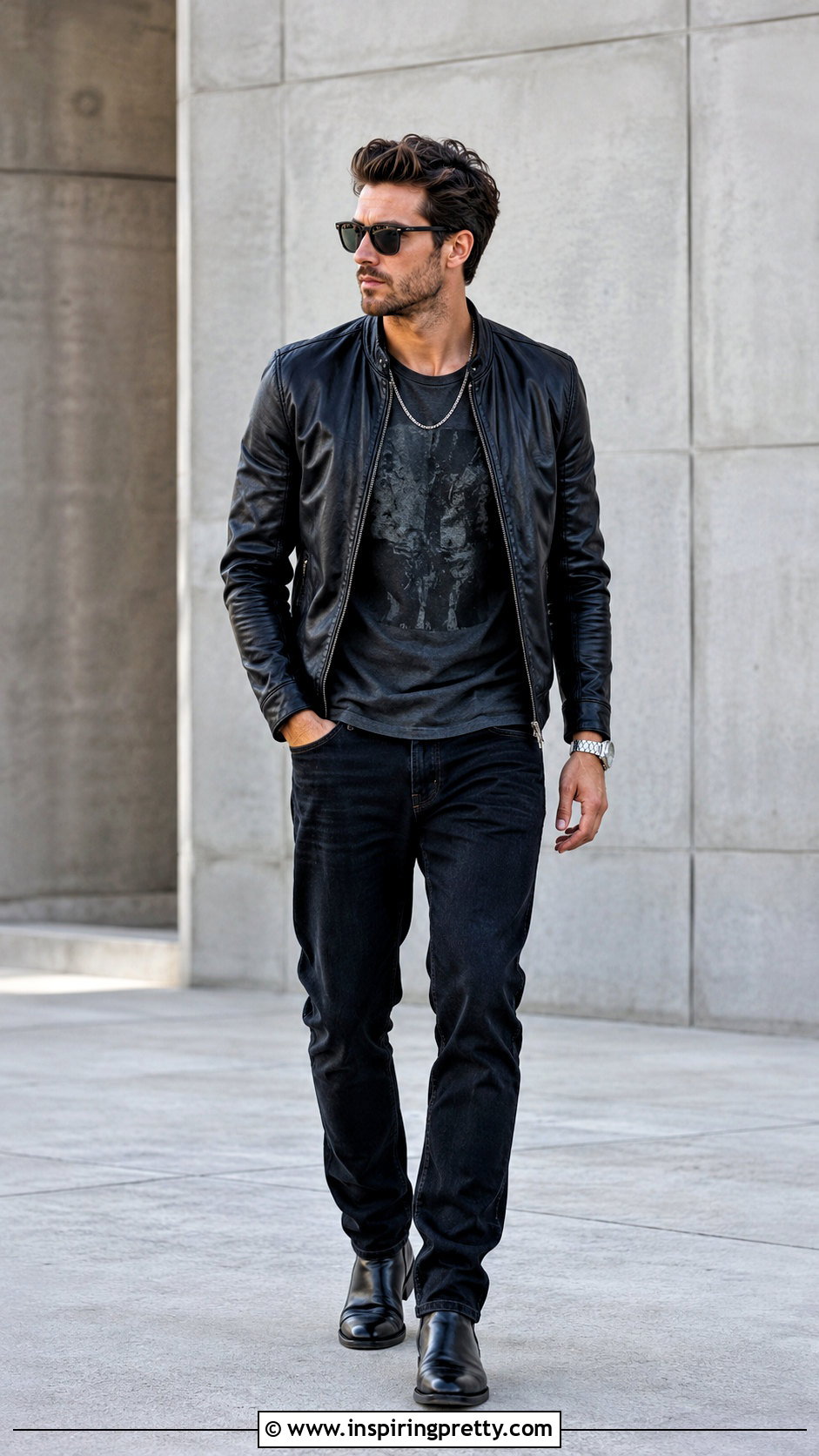 Graphic Tee With Leather Jacket Outfit - 25 graphic tops men