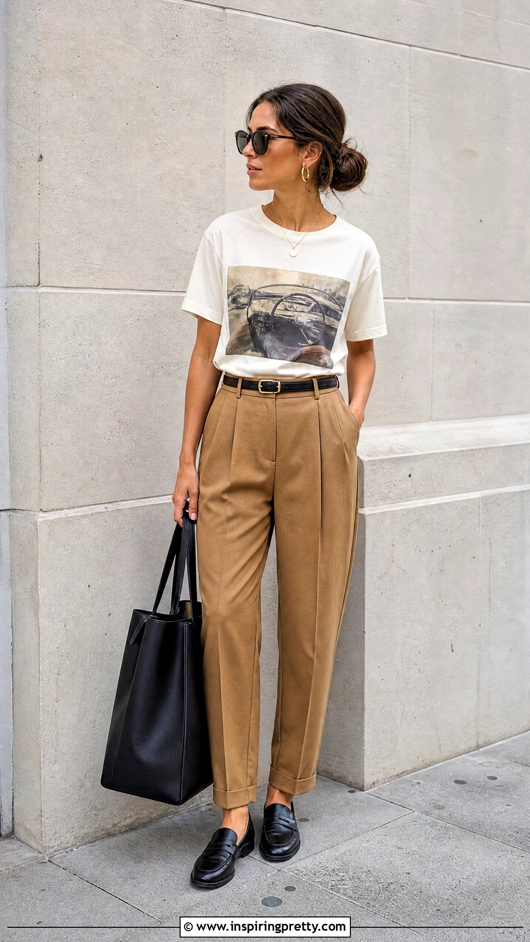 Graphic Tee With Pleated Trousers - 50 cute tops for women