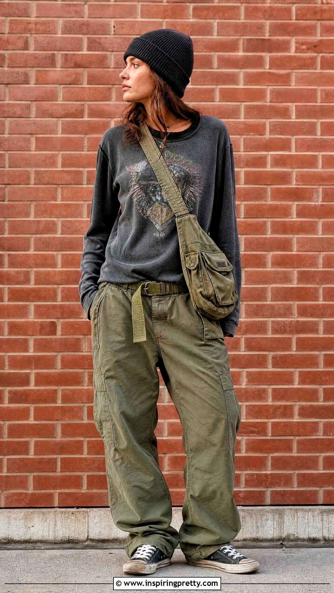 Graphic Thermal Top And Cargo Pants Streetwear Outfit - 50 streetwear tops outfit ideas