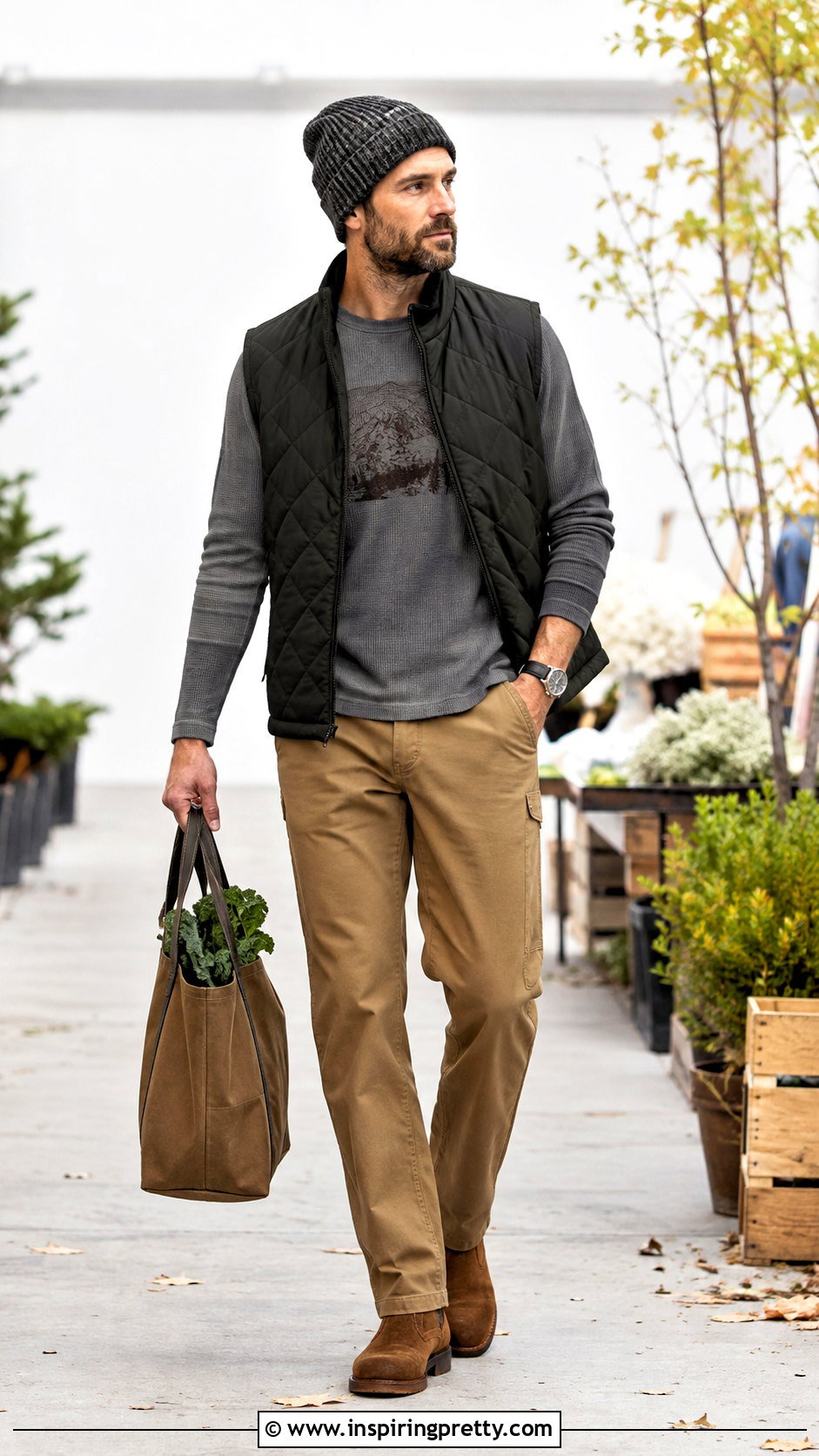 Graphic Thermal Top With Utility Pants Outfit - 25 graphic tops men