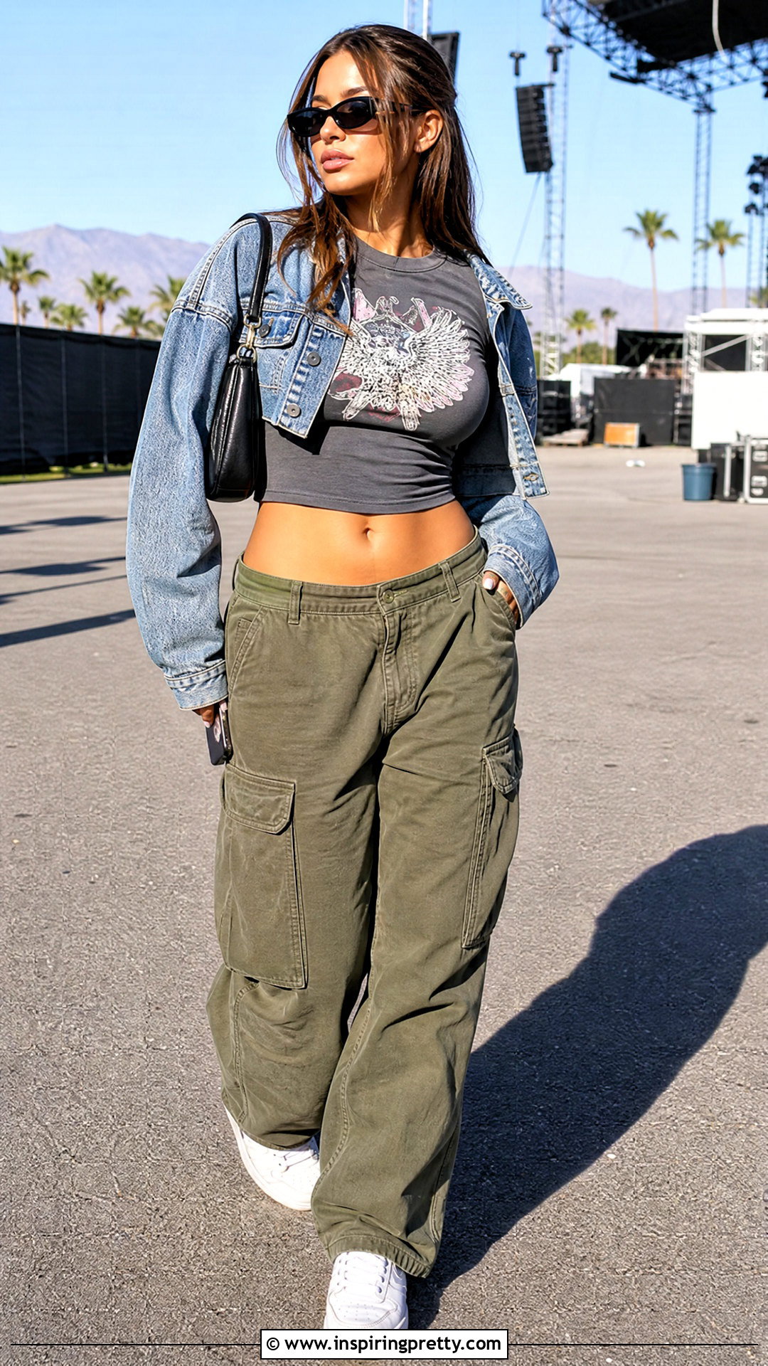 Graphic Tight Baby Tee With Cargo Pants - 50 tight top outfit ideas