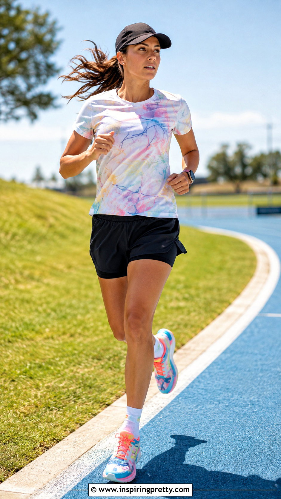 Graphic Workout Tee With Running Shorts - 50 workout tops outfit ideas