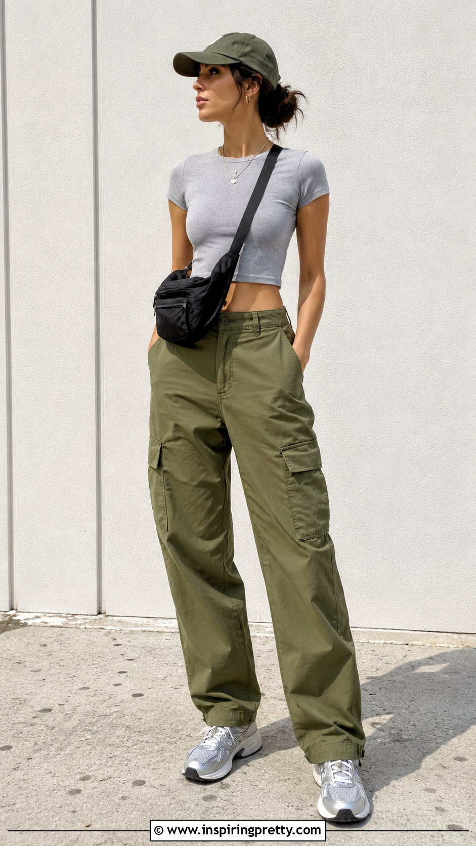 Gray American Apparel Crop Top With Cargo Pants - 20 american apparel crop top outfit ideas