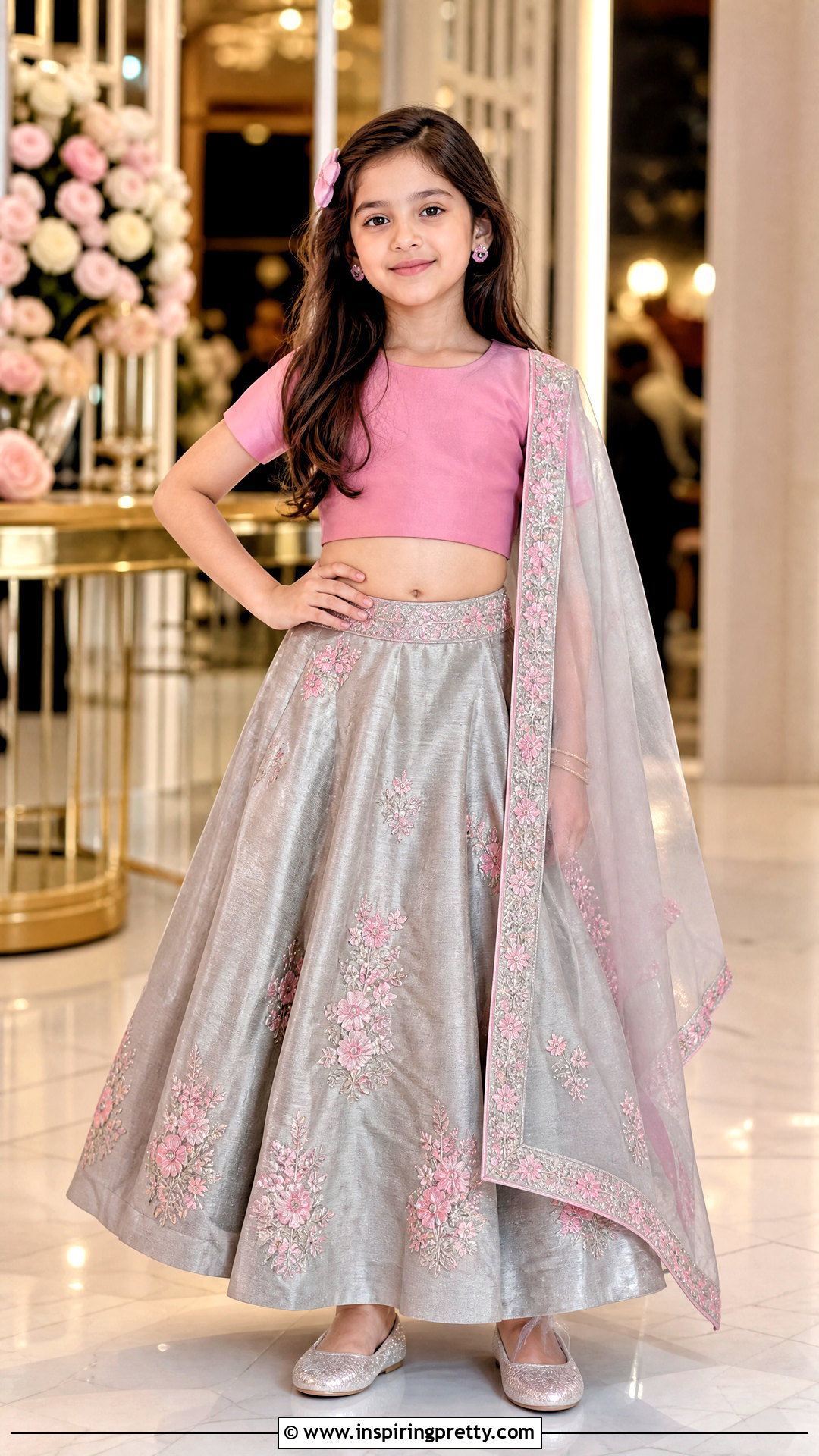 Gray And Pink Kids Crop Top Lehenga - 50 kids crop top lehenga designs