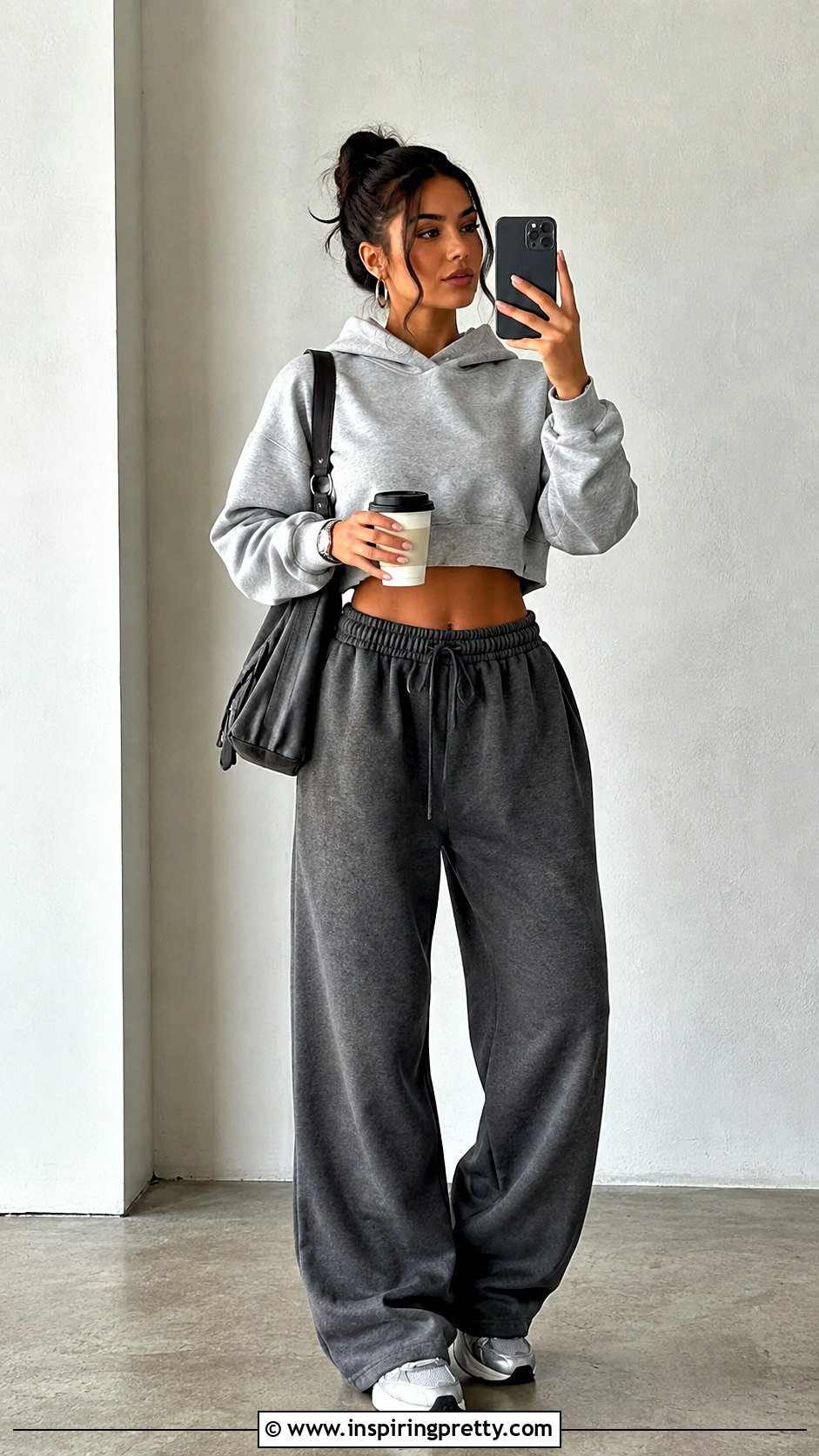 Gray Baggy Crop Top Hoodie Monochrome Outfit - 25 Baggy Crop Top Hoodie outfit ideas