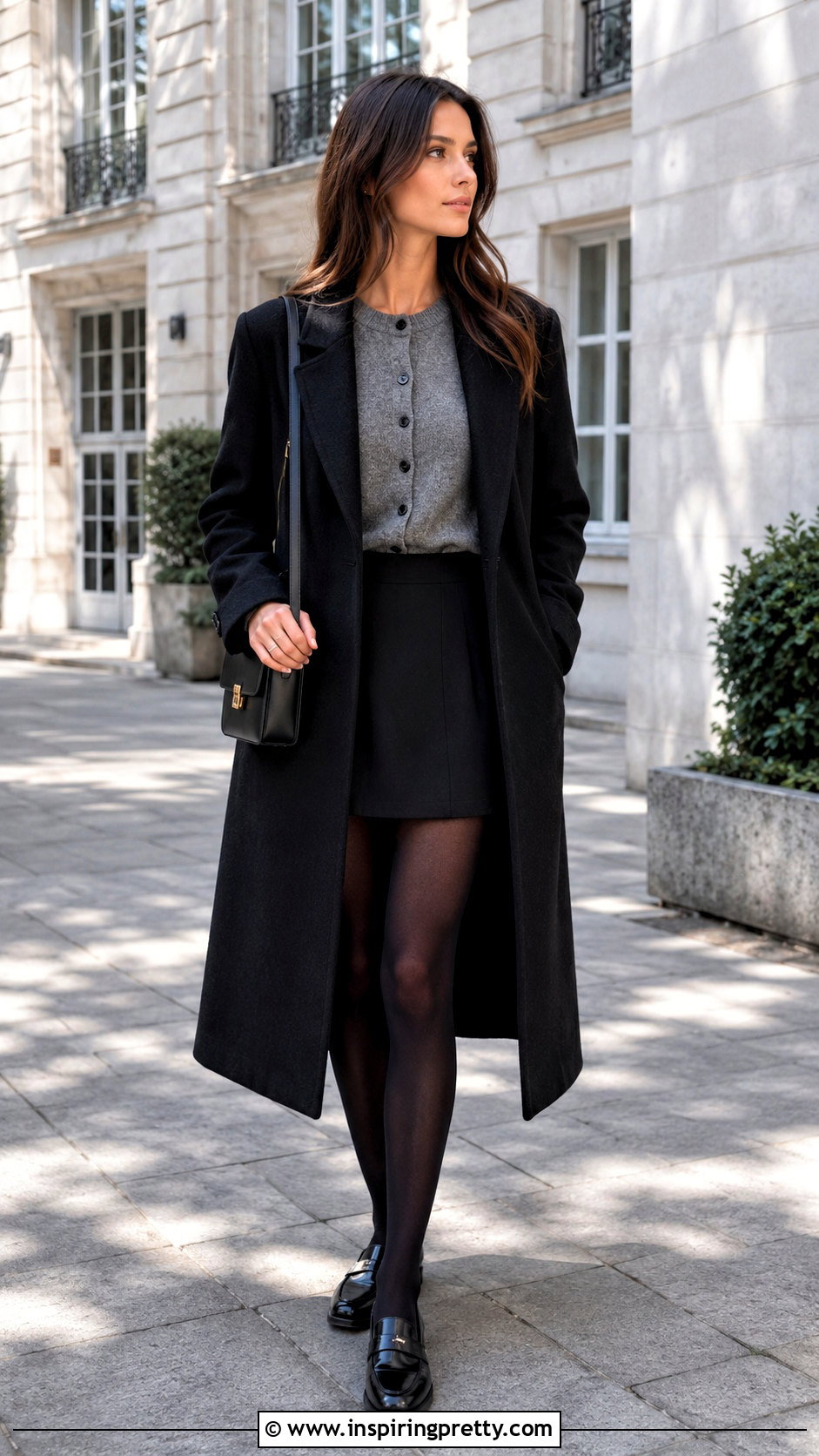Gray Cardigan With Black Mini Skirt - 50 gray top outfit ideas