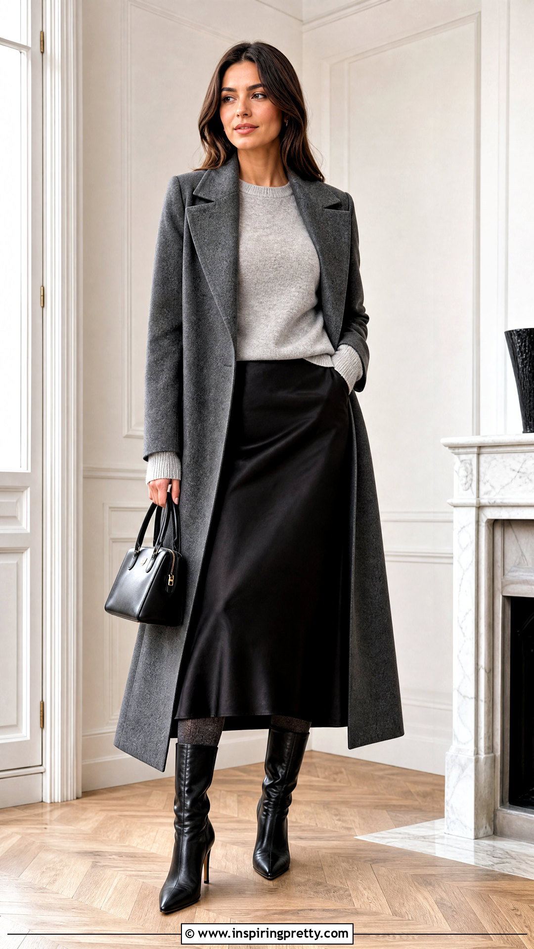 Gray Cashmere Sweater And Midi Skirt Outfit - 50 winter tops outfit ideas