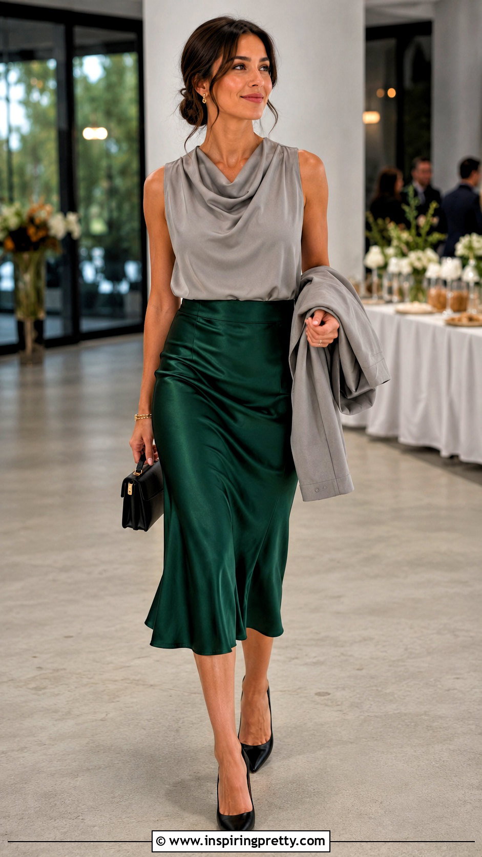 Gray Cowl Neck Top With Midi Skirt - 50 gray top outfit ideas