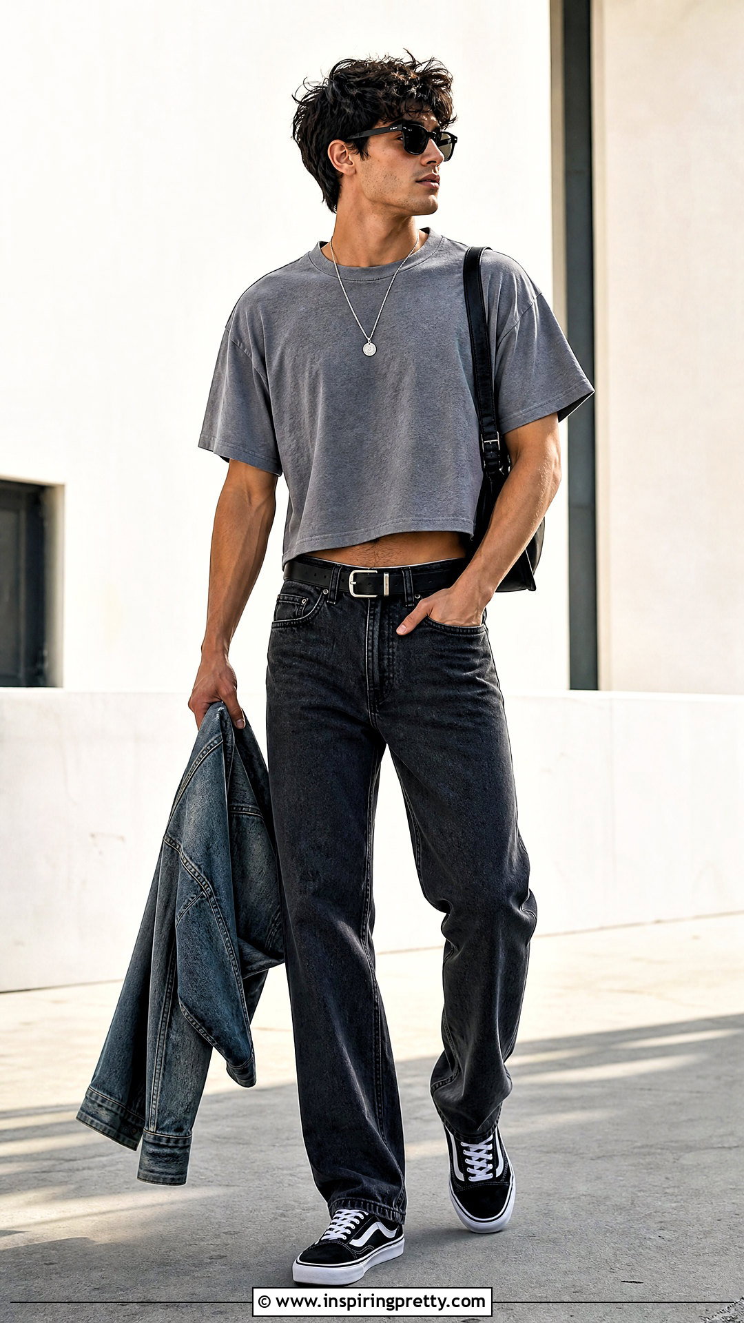 Gray Crop Top With Black Jeans - 50 male crop top outfits