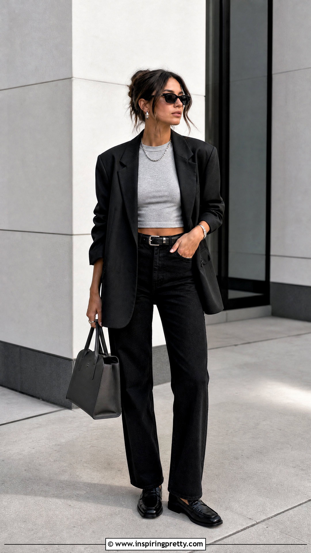 Gray Crop Top With Black Jeans - 50 crop top outfits with jeans