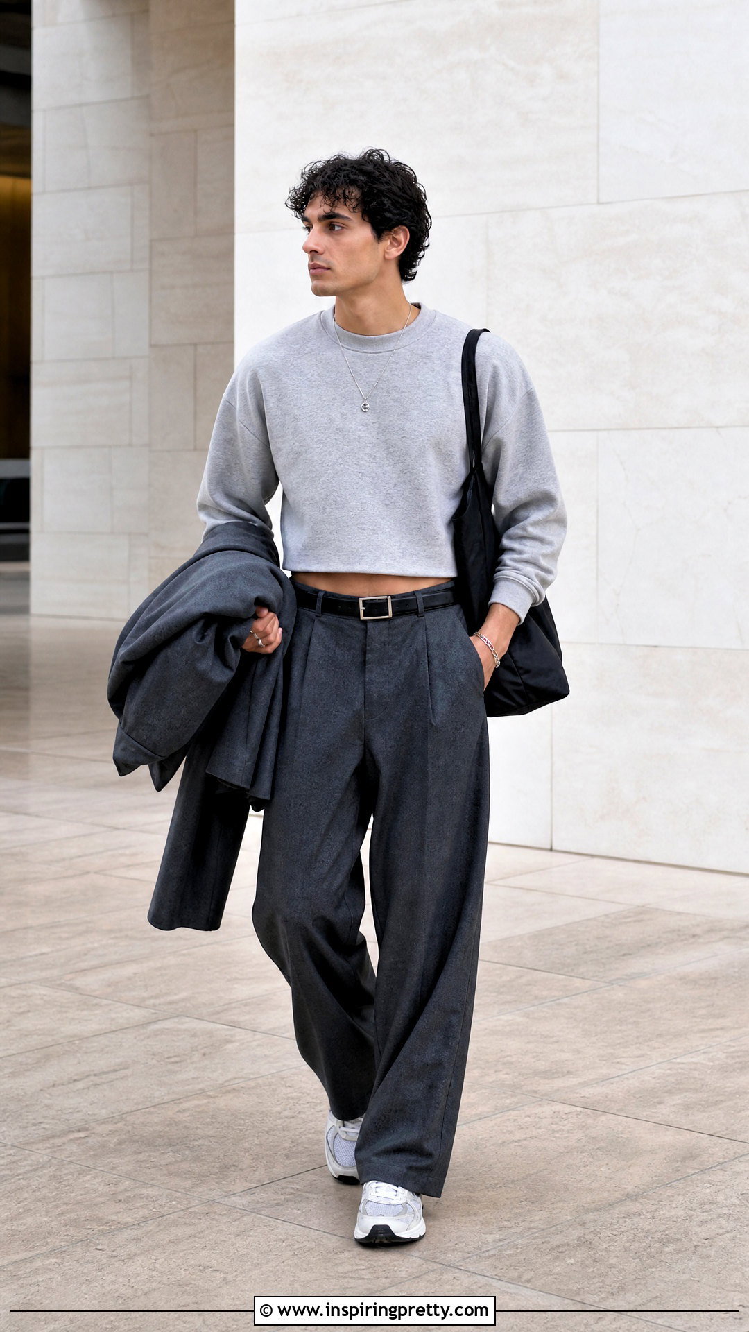 Gray Crop Top With Charcoal Pants - 50 male crop top outfit ideas