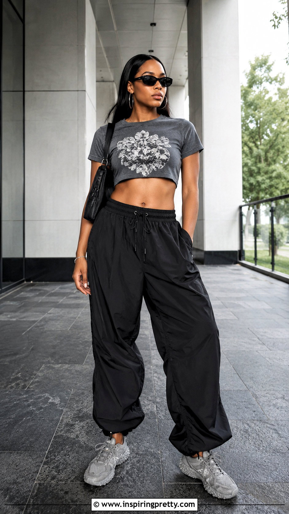 Gray Denim Tears Crop Top With Parachute Pants - 20 denim tears crop tops