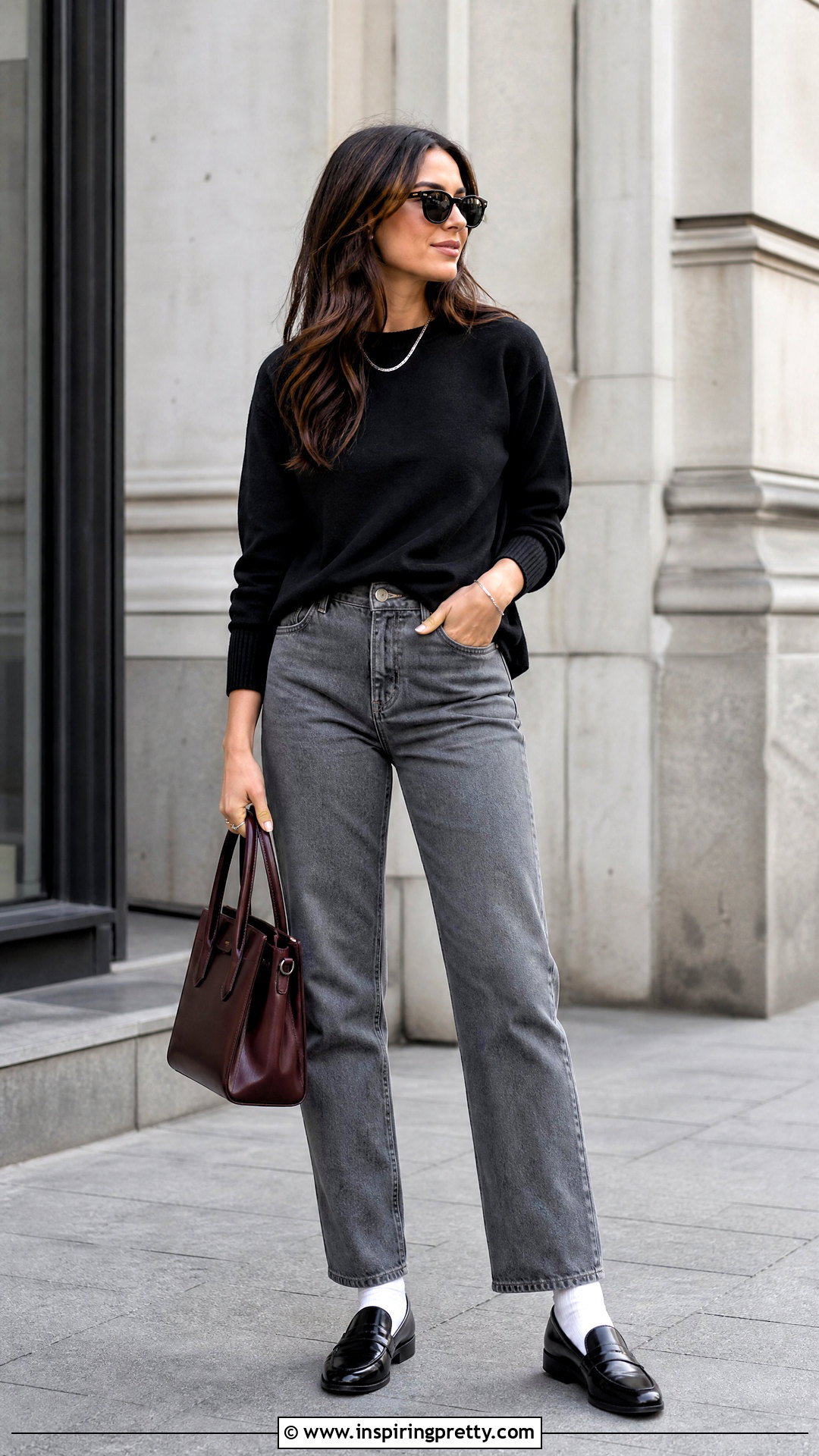 Gray Jeans And Black Sweater Outfit - 50 jeans and black top outfit ideas