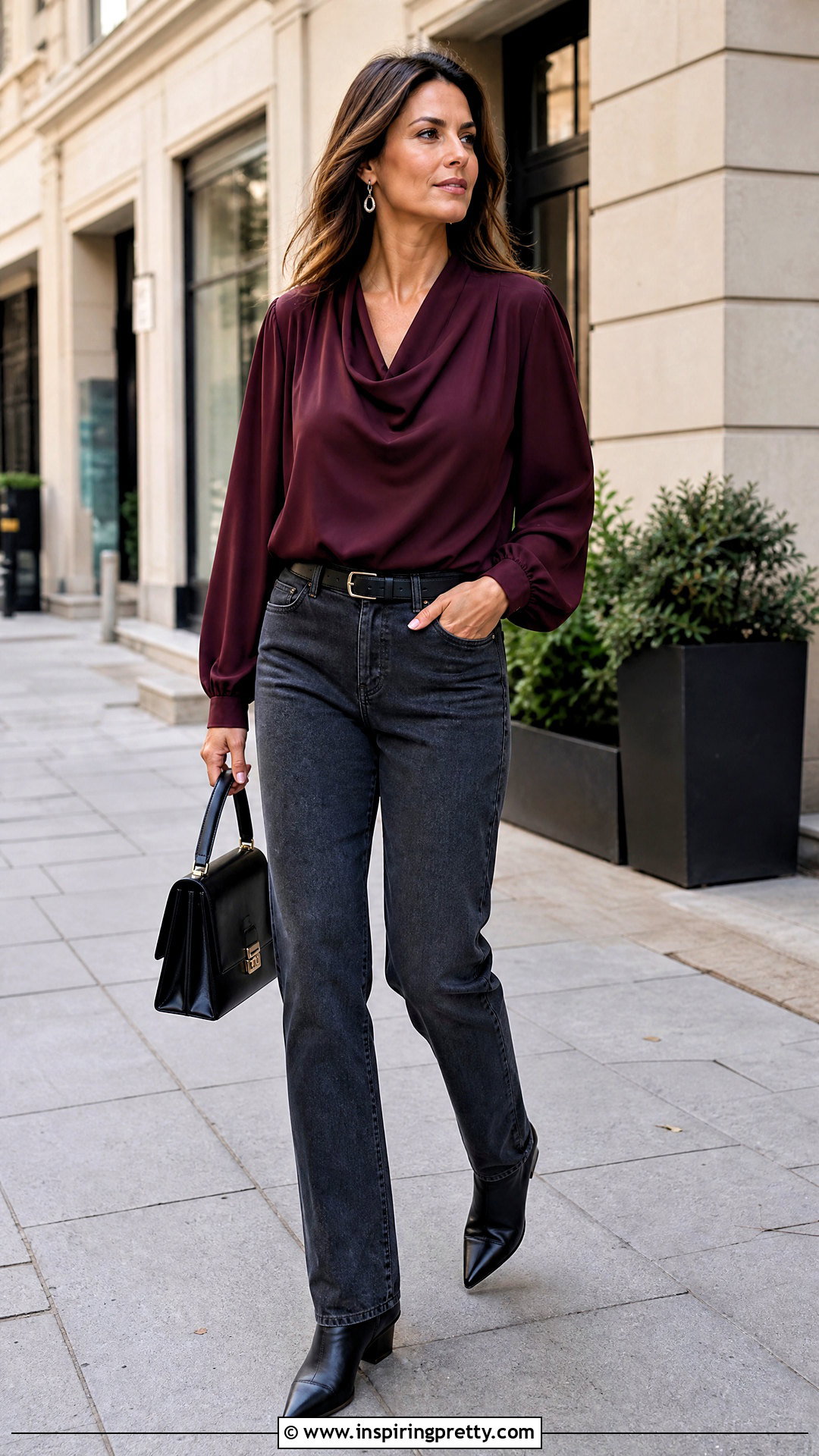 Gray Jeans And Burgundy Blouse - 25 jeans and nice top inspo ideas