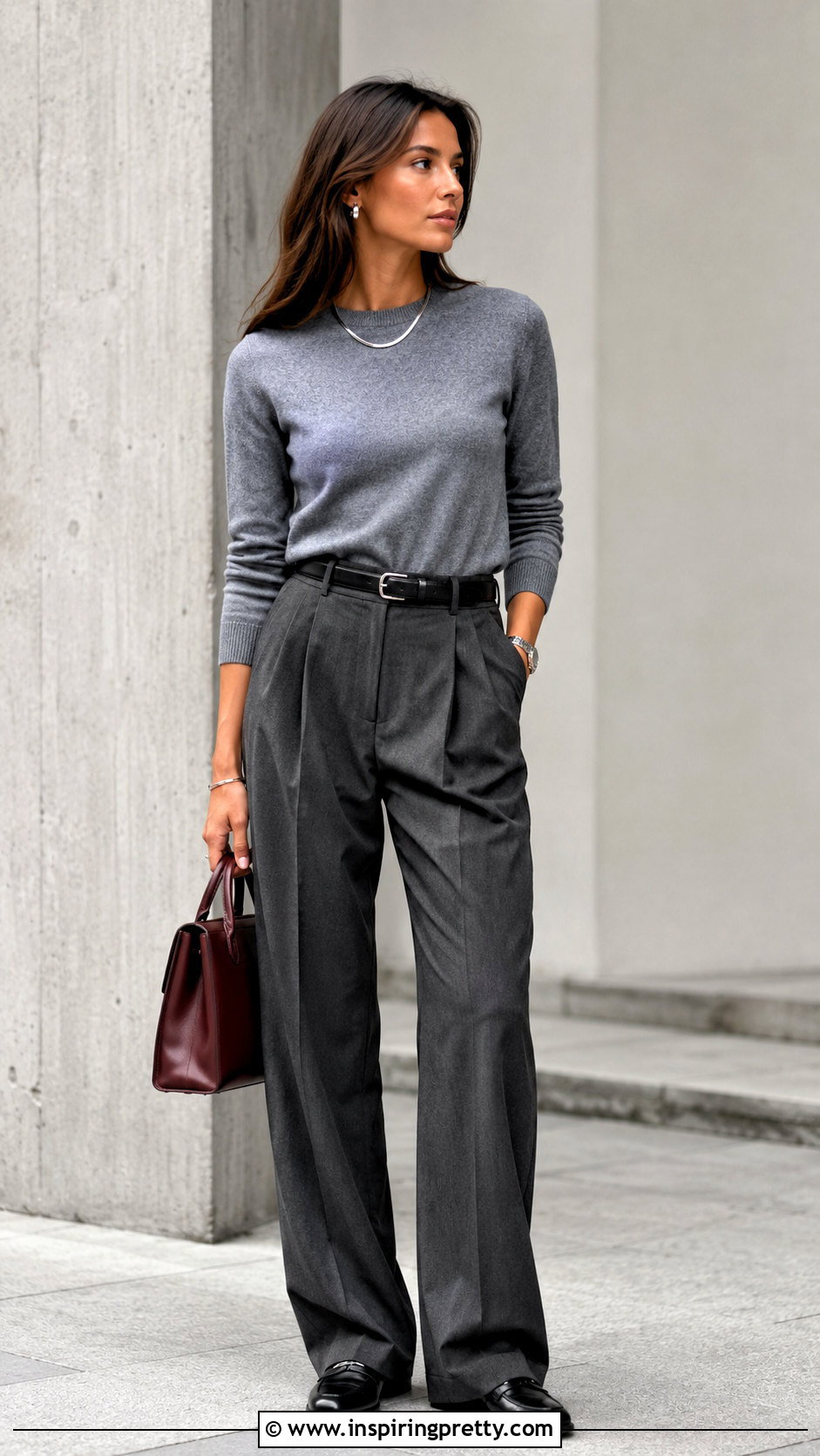 Gray Knit Top With Gray Trousers - 50 gray top outfit ideas