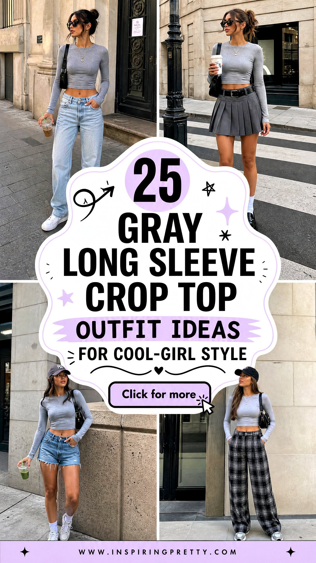 25 Gray Long Sleeve Crop Top Outfit Ideas for Cool-Girl Style - 25 Gray Long Sleeve Crop Top Outfit Ideas for Cool-Girl Style