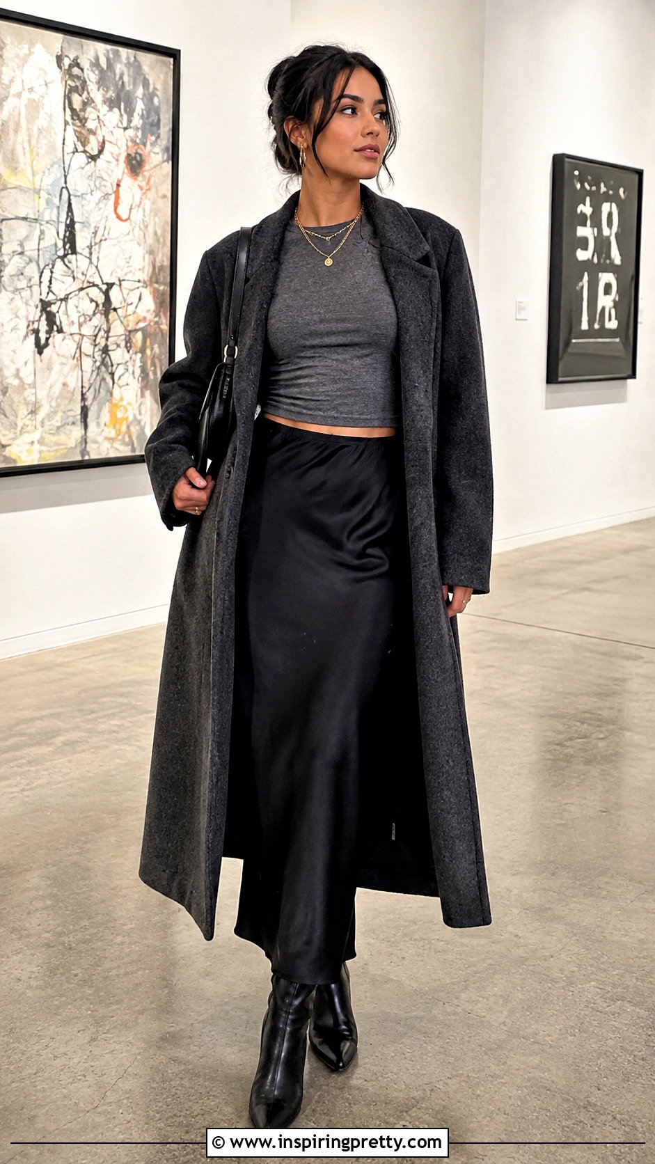 Gray Long Sleeve Crop Top Over A Slip Dress - 25 Gray Long Sleeve Crop Top outfit ideas