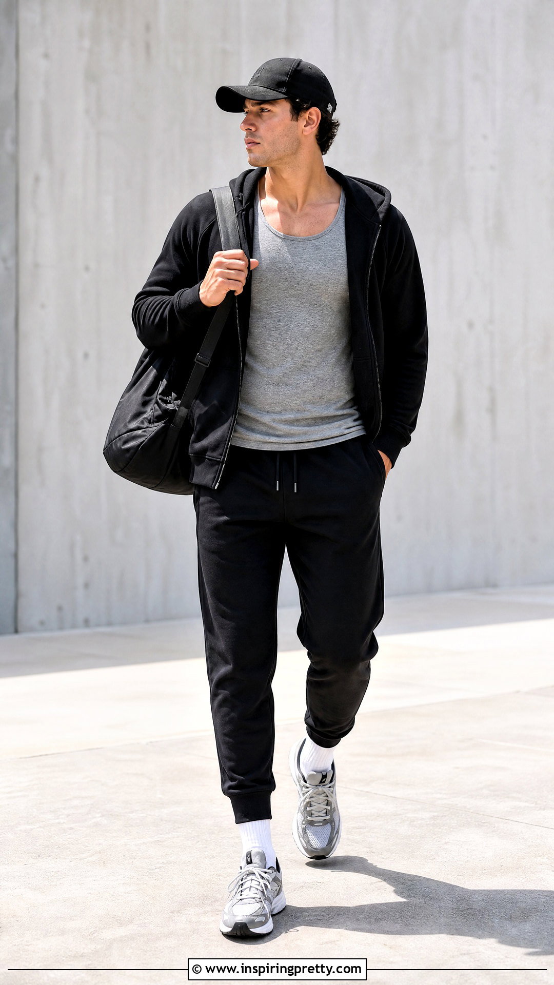 Gray Low Cut Tank Top With Sweatpants - 25 Low Cut Tank Top Men outfit ideas
